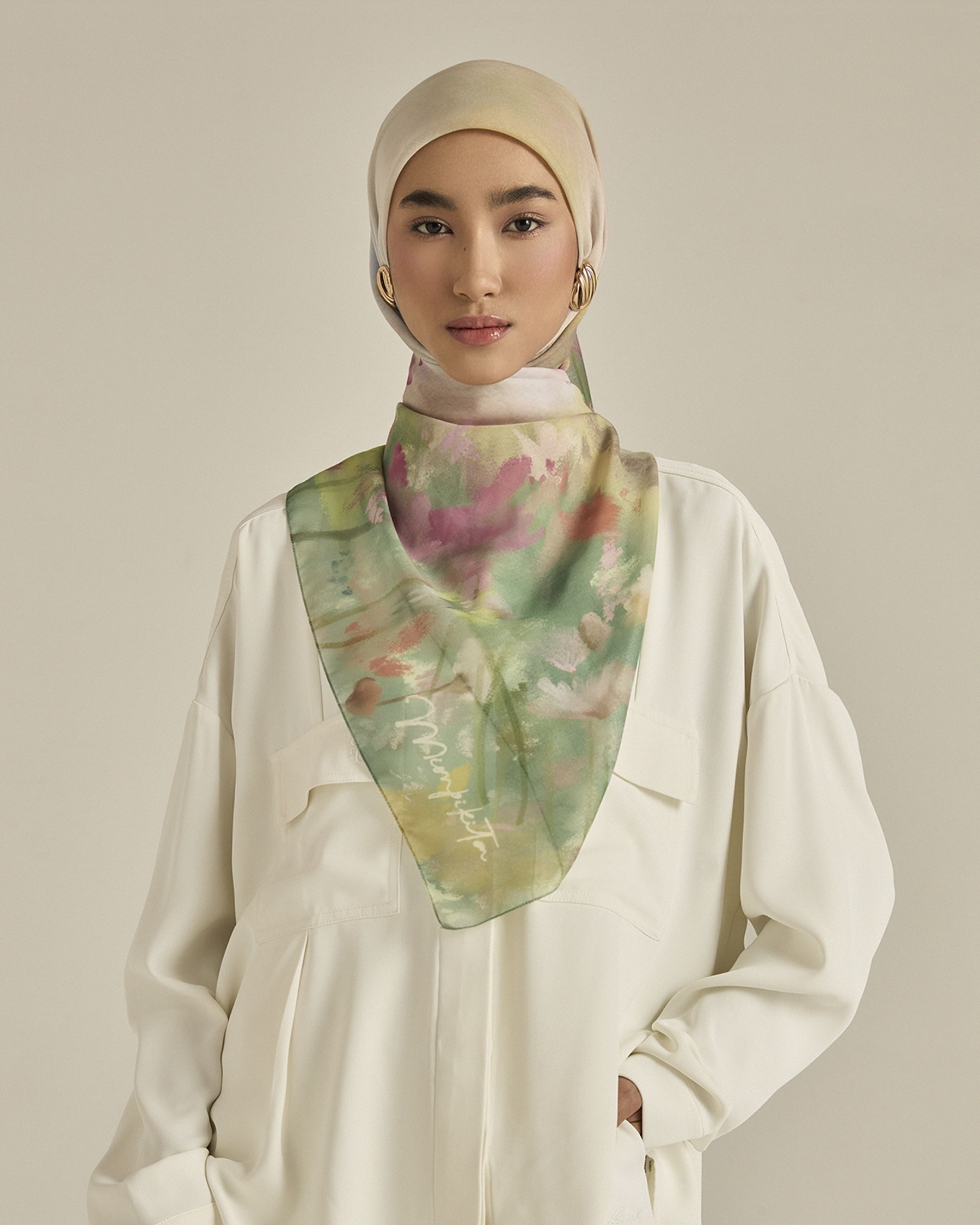 Ethereal Green Square Voile Scarf