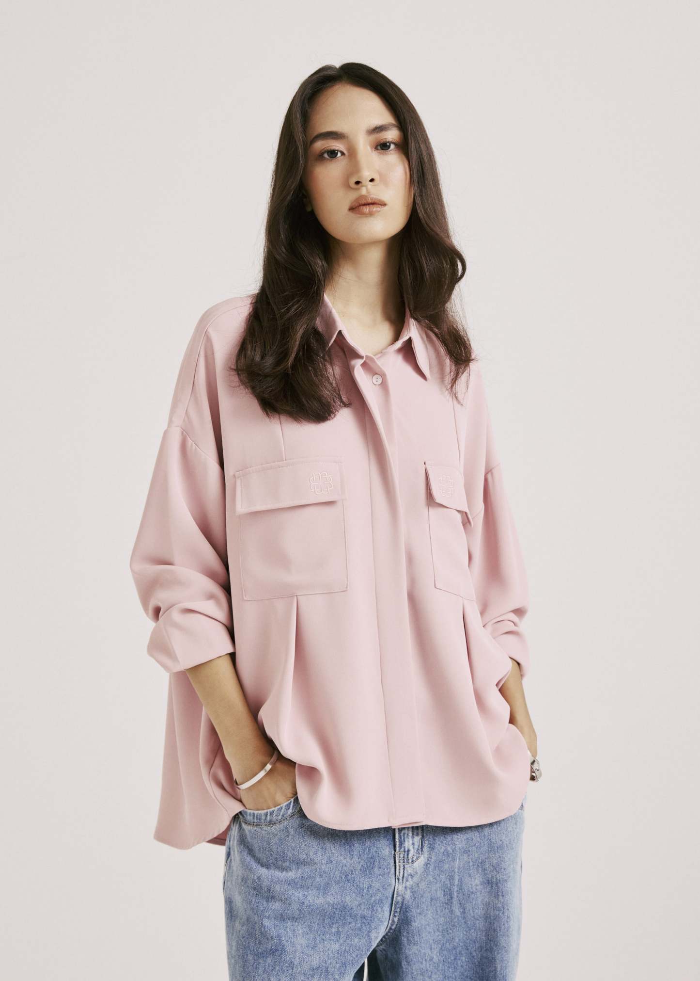 Nadya Baby Pink Monogram Loose Shirt