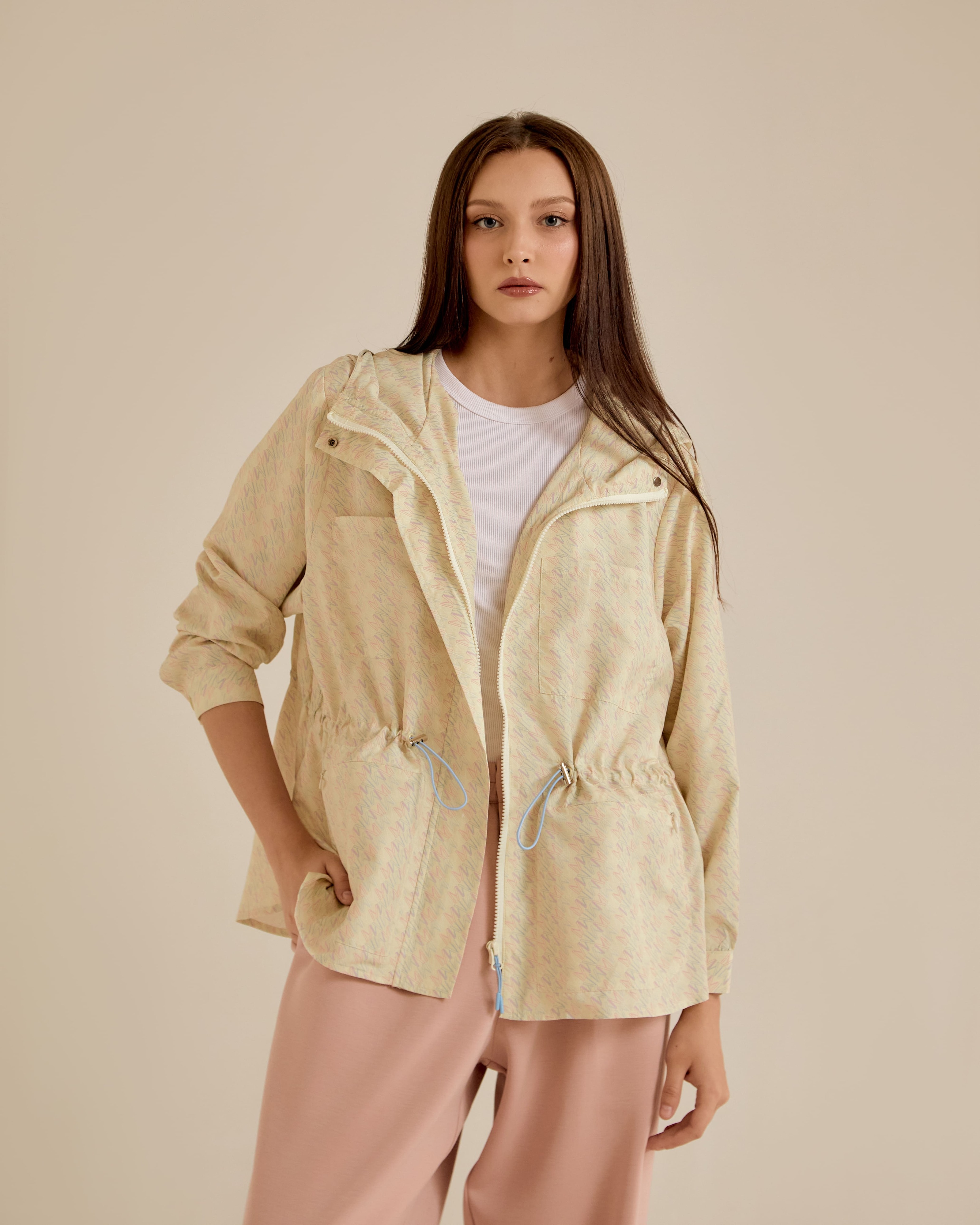 Misha Soft Yellow Printed Parka Jacket