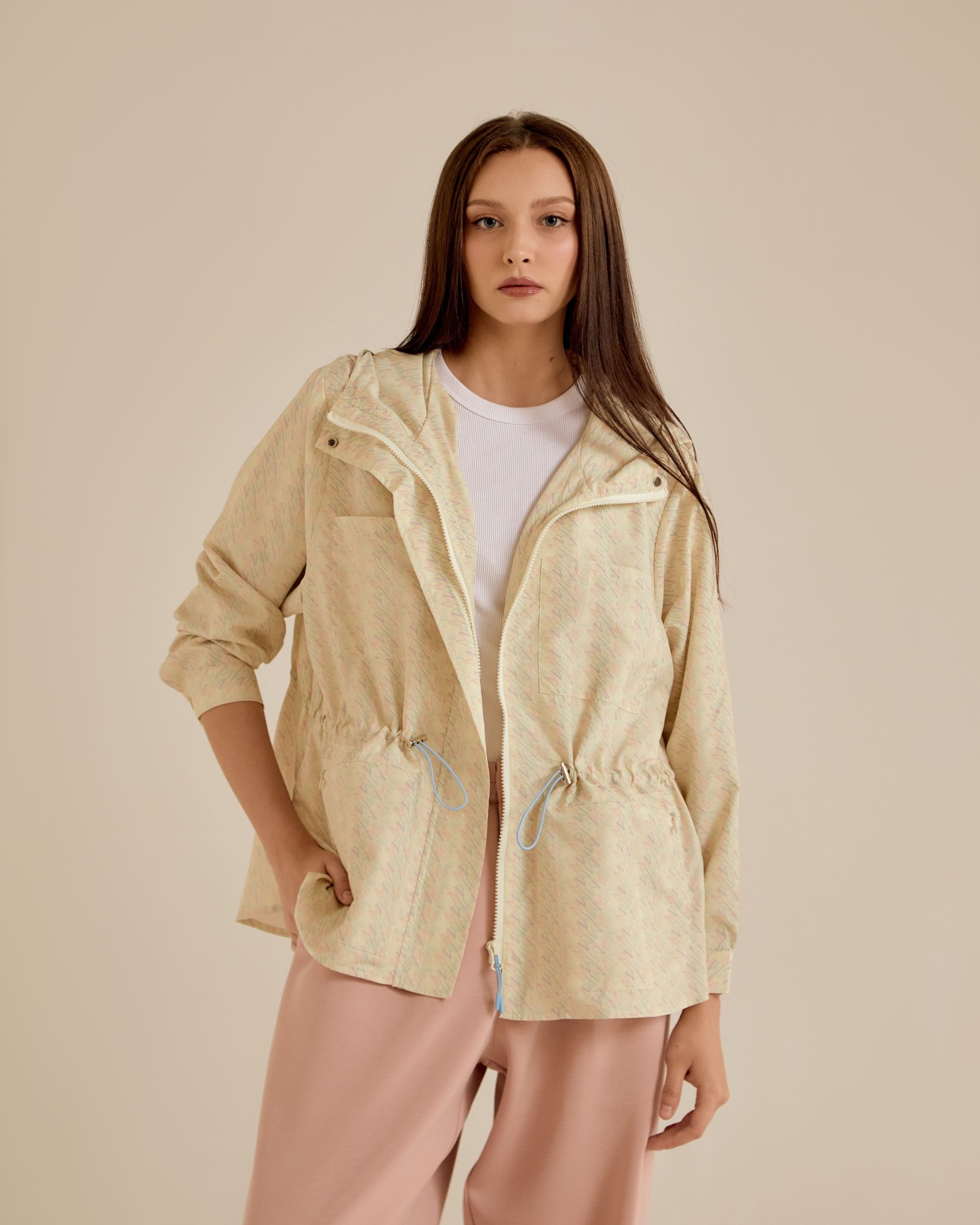Misha Soft Yellow Printed Parka Jacket