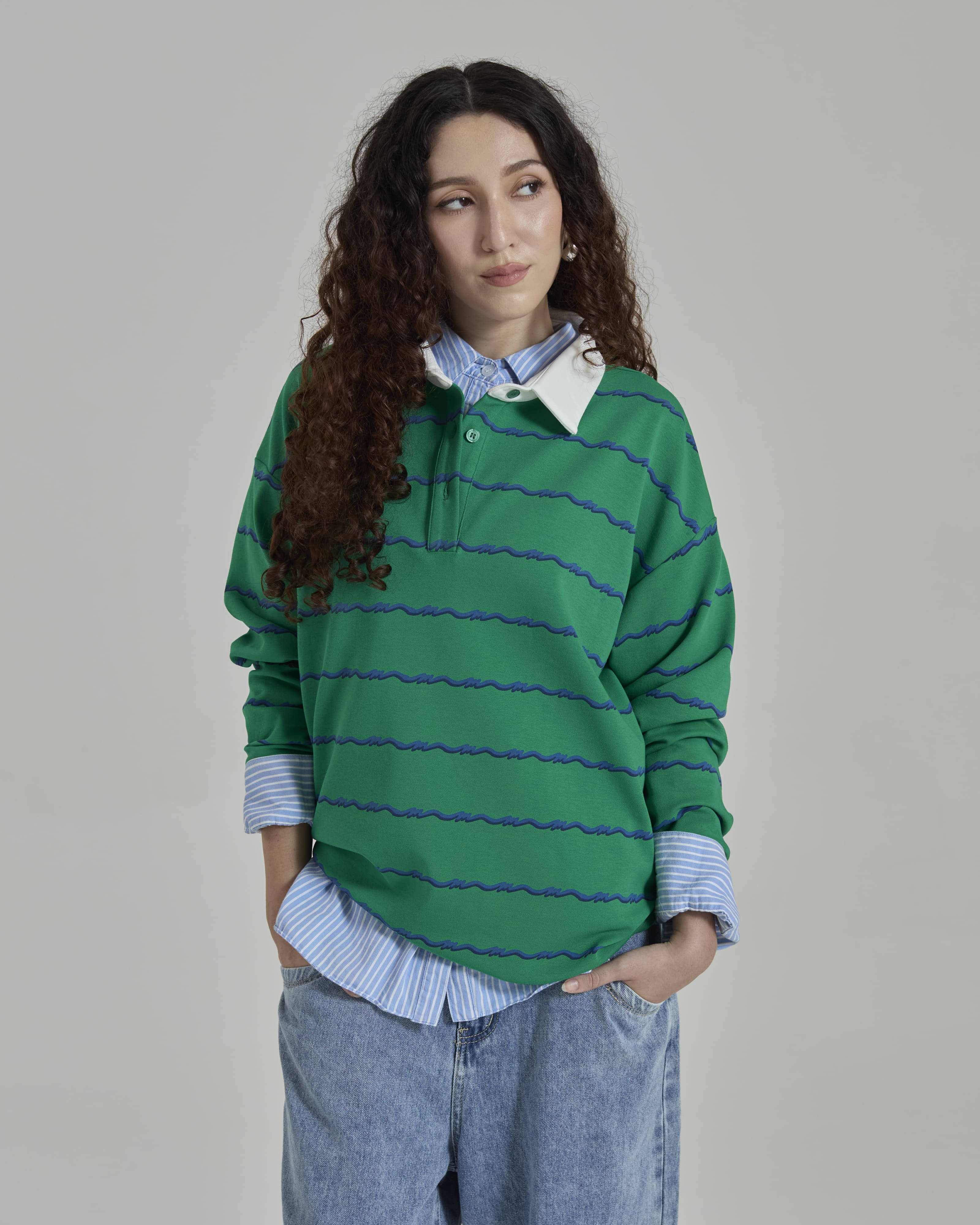 Josie Green Collared Striped Top
