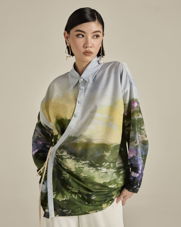 Panorama Sky Blue Asymmetric Shirt