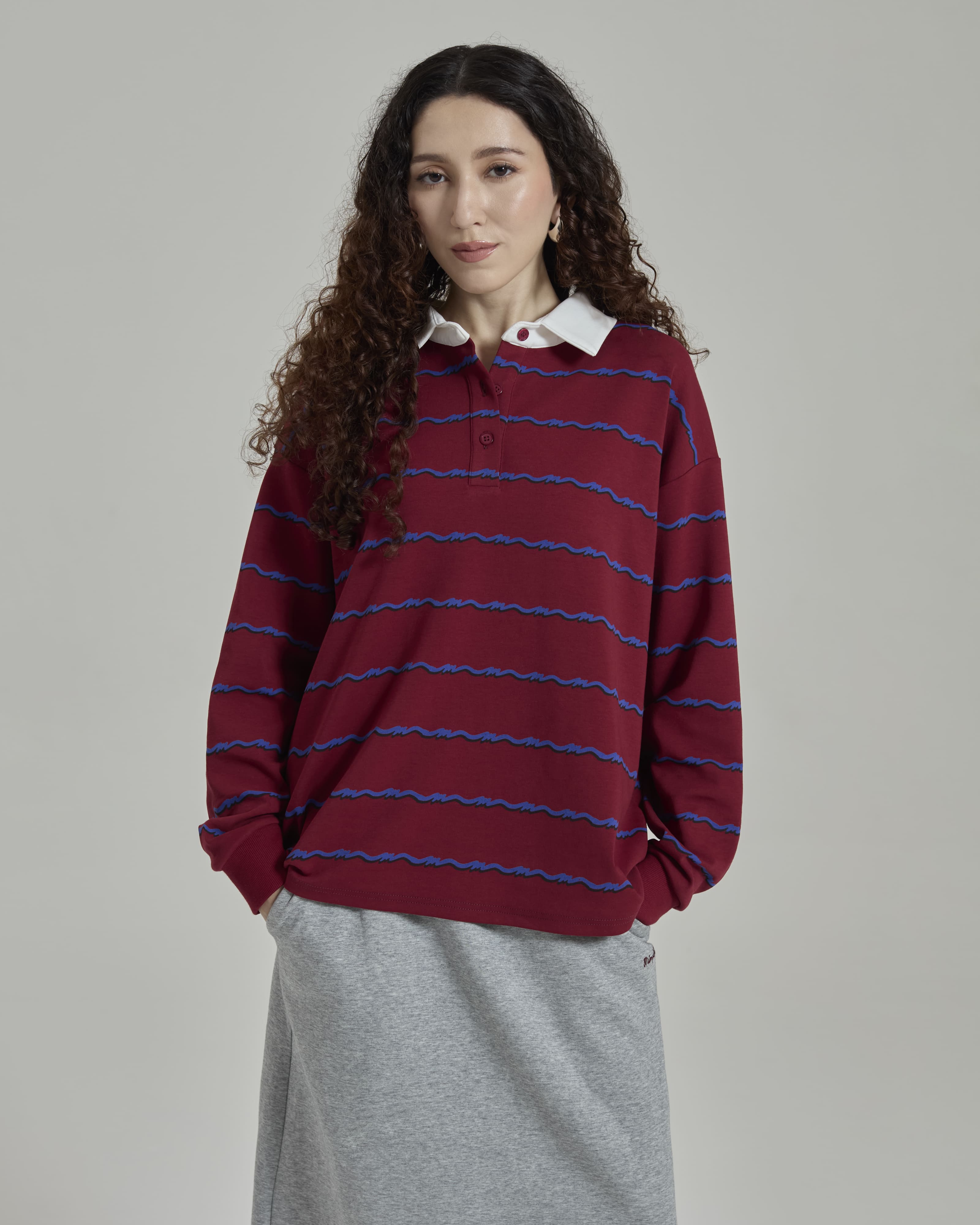 Josie Maroon Collared Striped Top