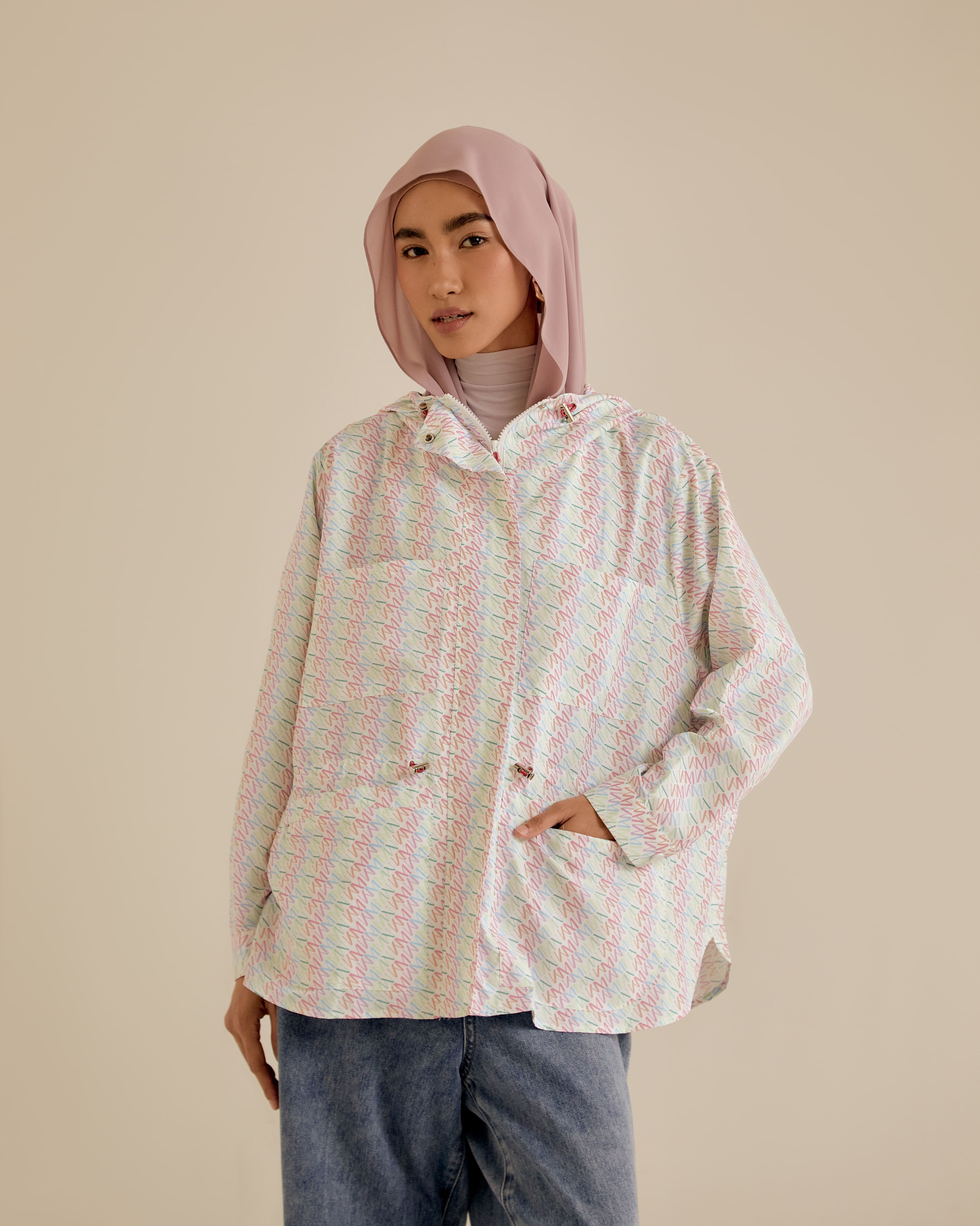 Misha Multi-White Printed Parka Jacket