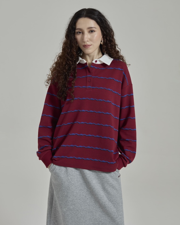 Josie Maroon Collared Striped Top