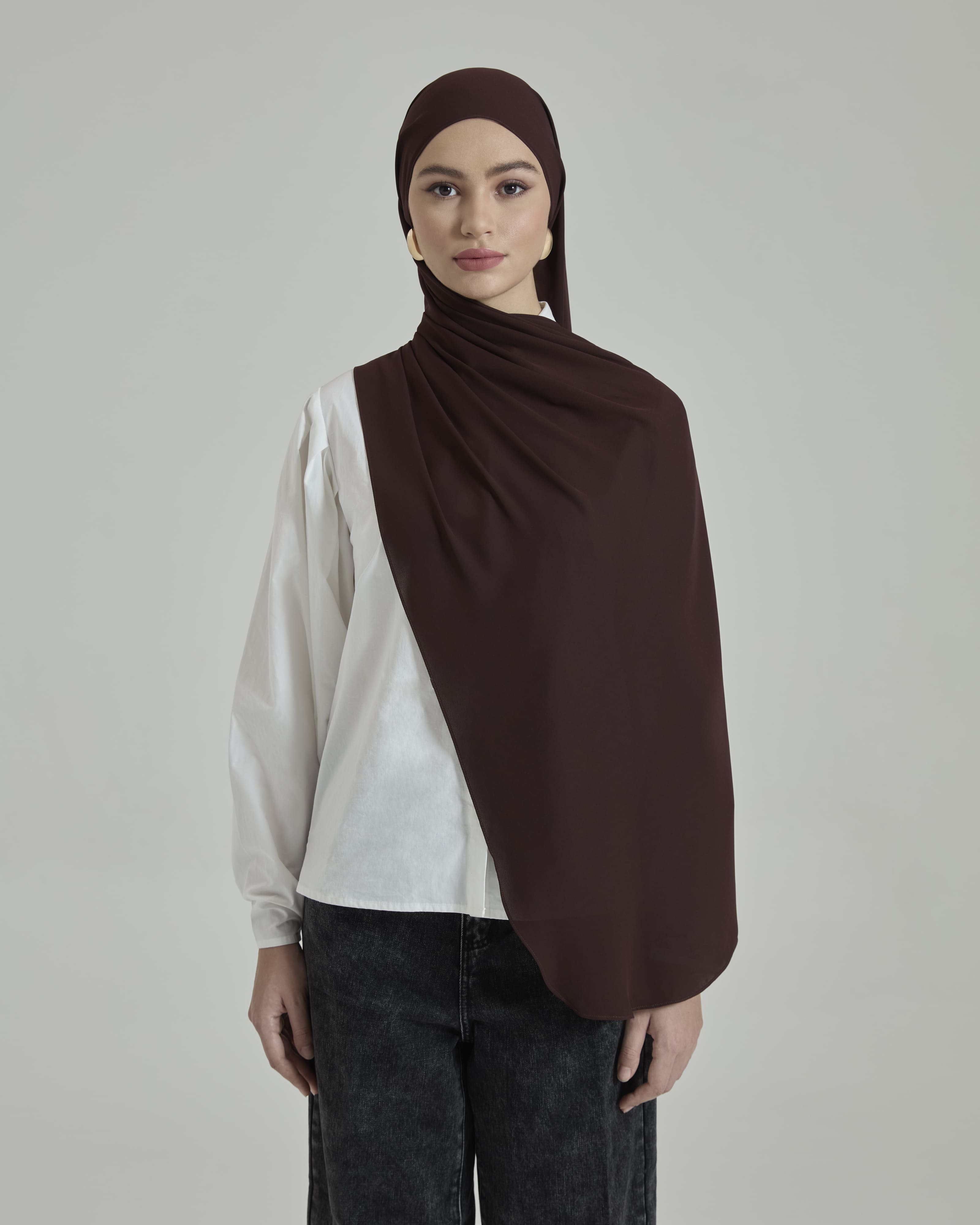 Leya Dark Brown Embroidered Chiffon Shawl