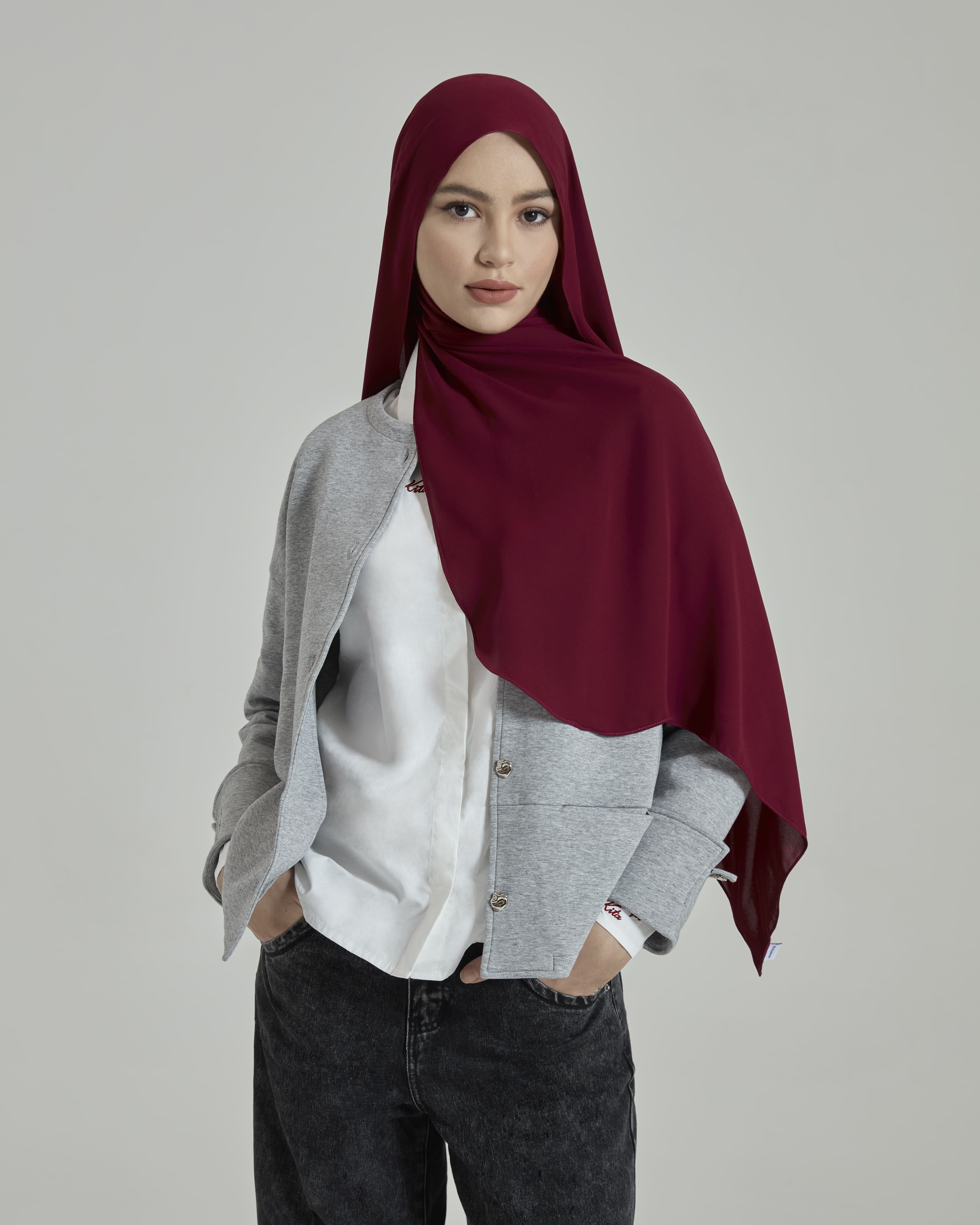 Leya Maroon Embroidered Chiffon Shawl