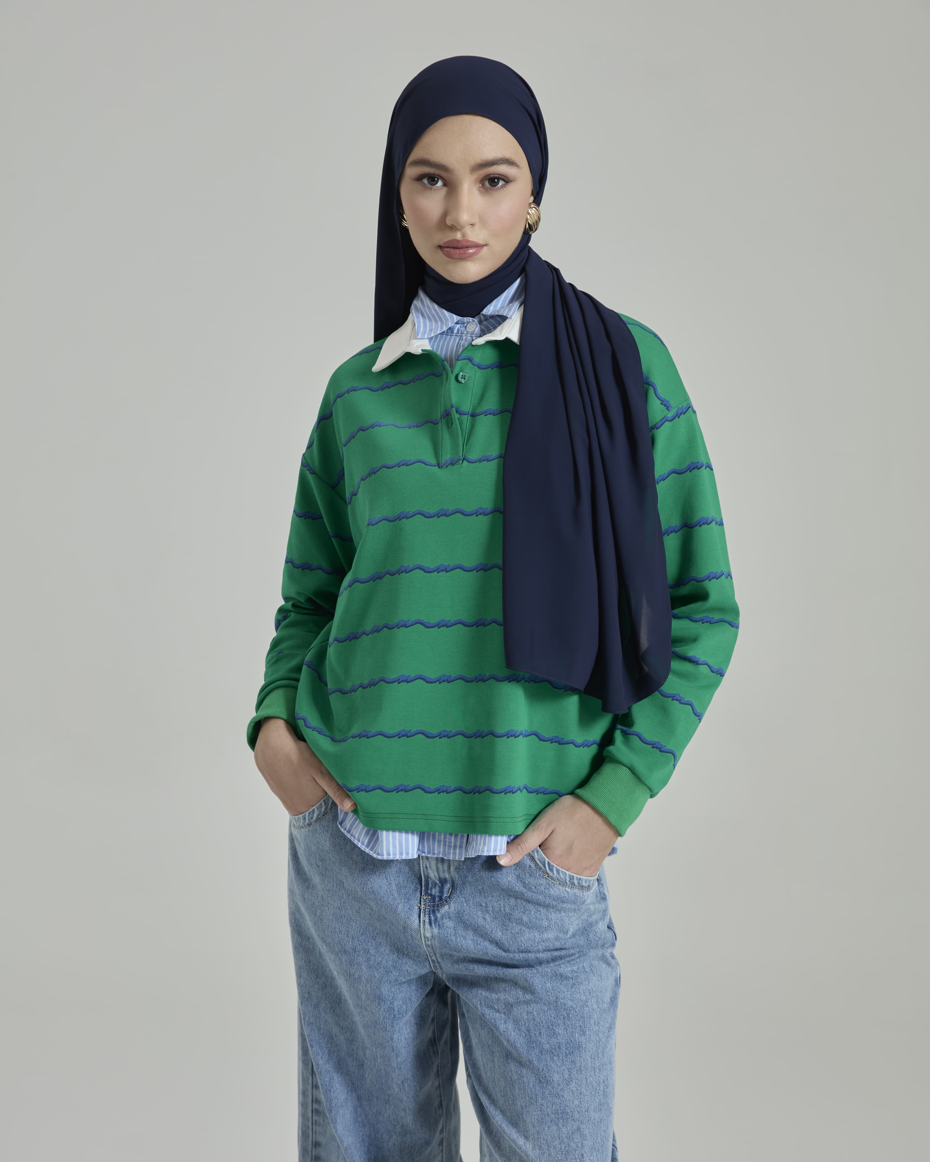 Leya Navy Embroidered Chiffon Shawl