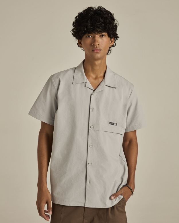 Grey Textured Short Sleeve Shirt