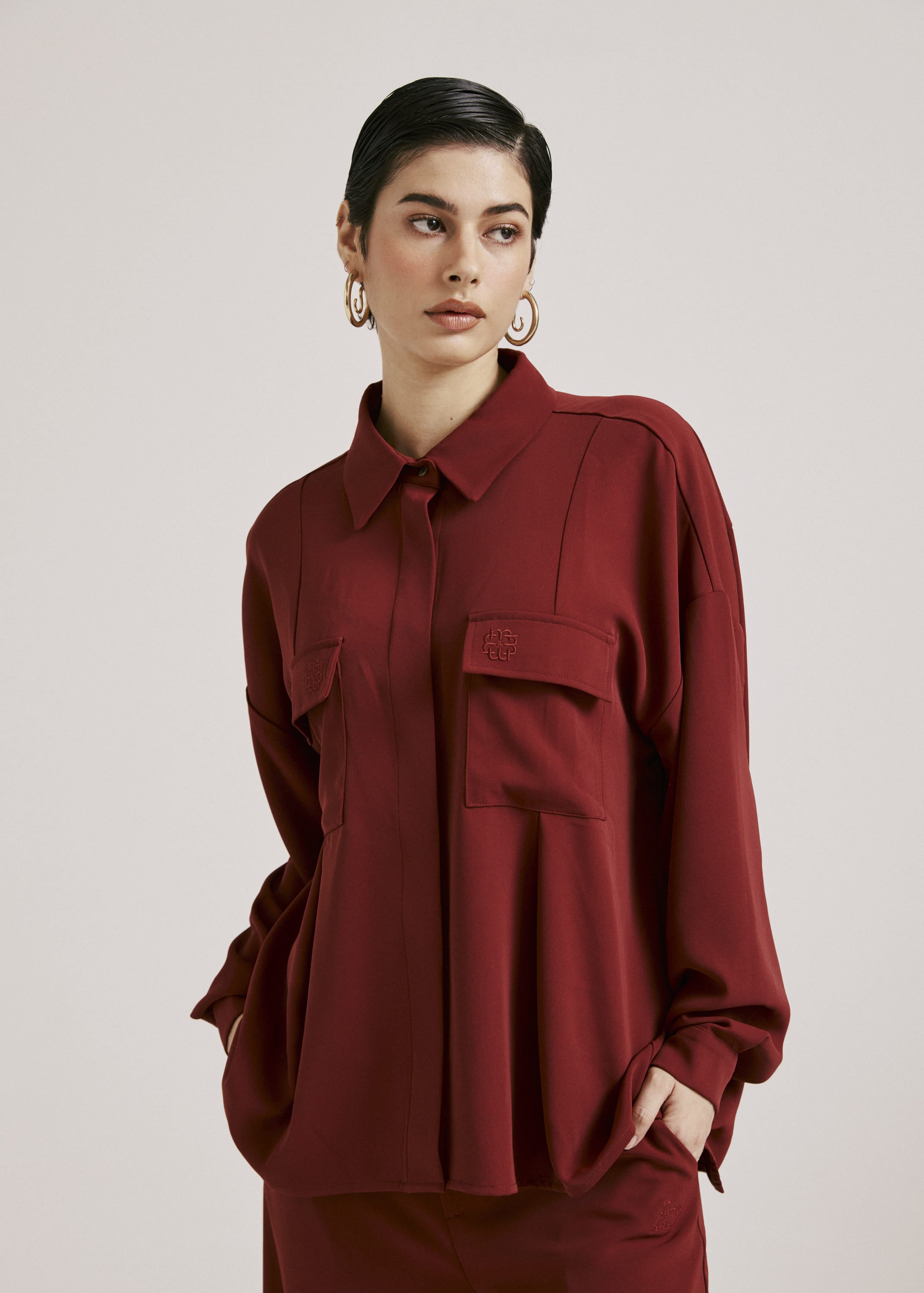 Nadya Burnt Maroon Monogram Loose Shirt