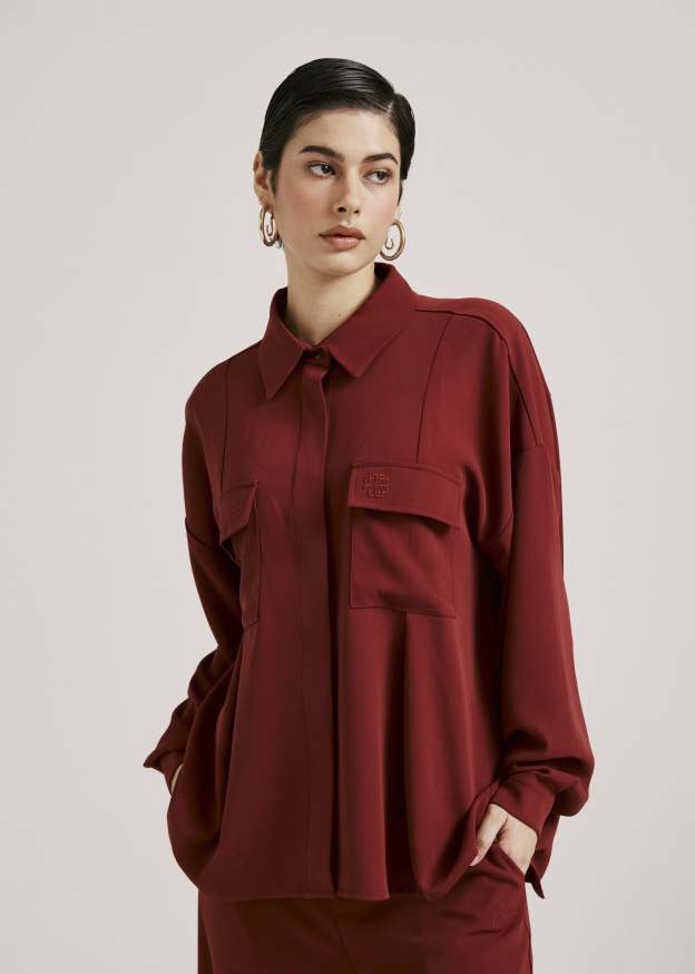 Nadya Burnt Maroon Monogram Loose Shirt