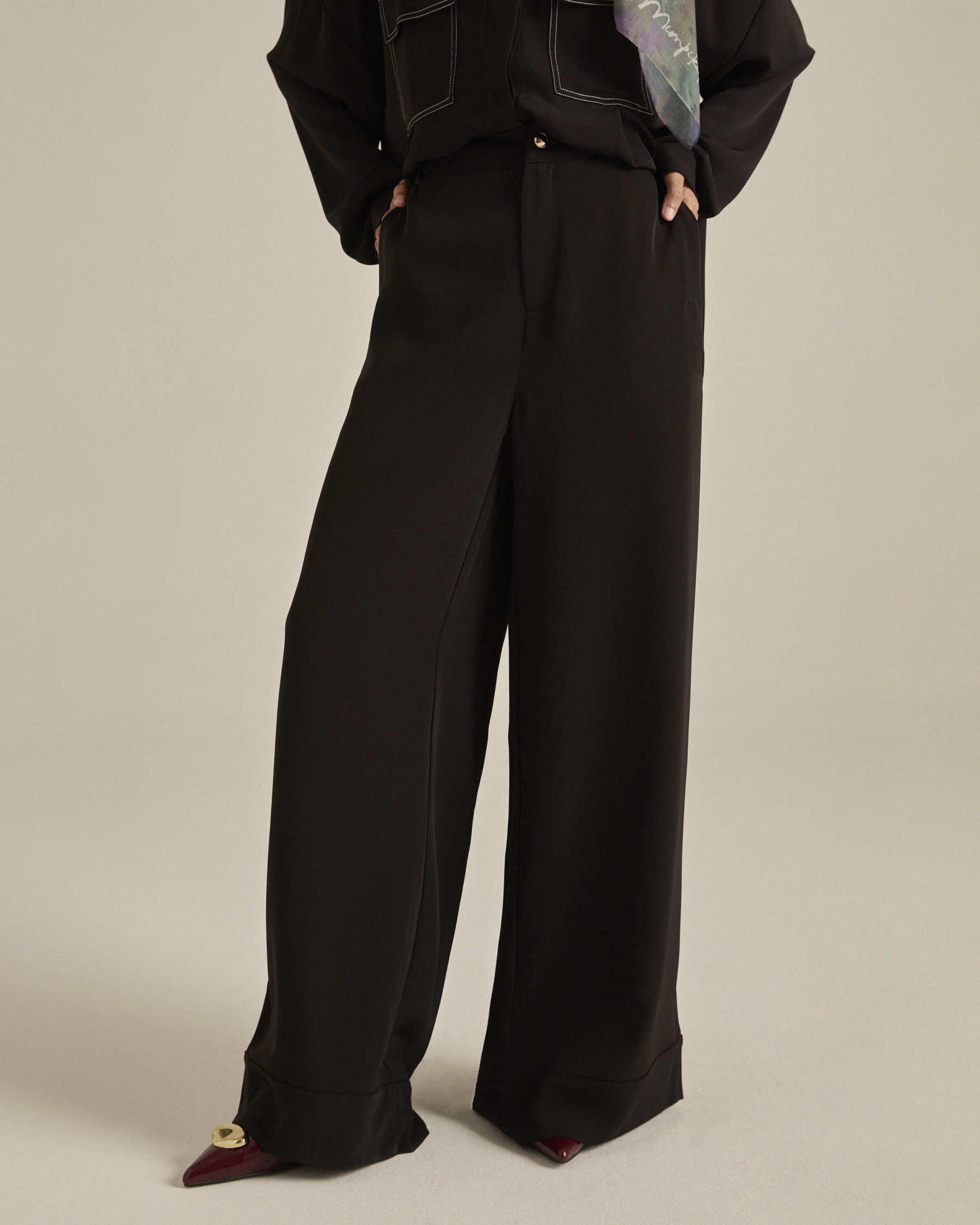 Nadya Black Monogram Loose Pants