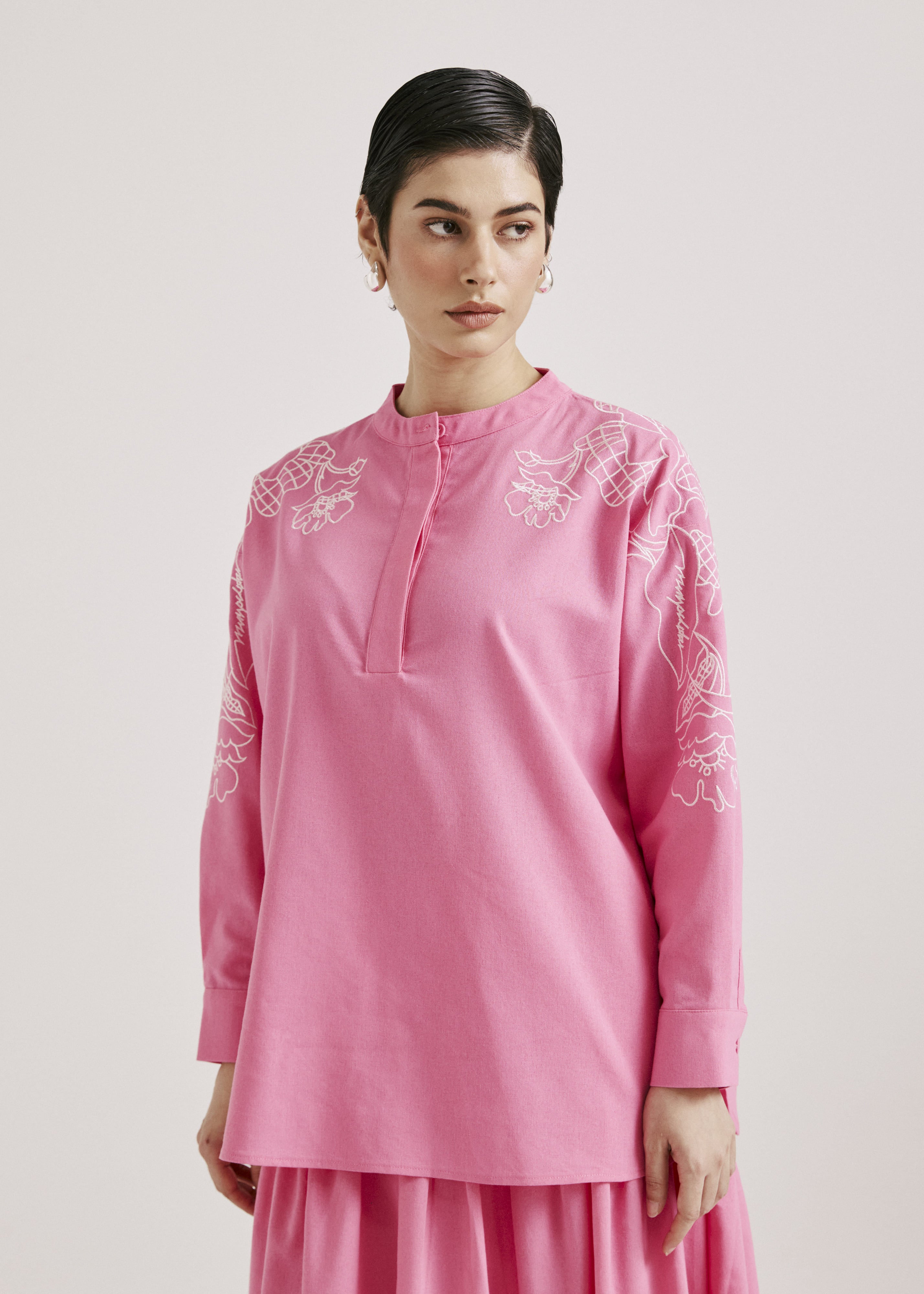 Meira Dark Pink Embroidered Linen Top