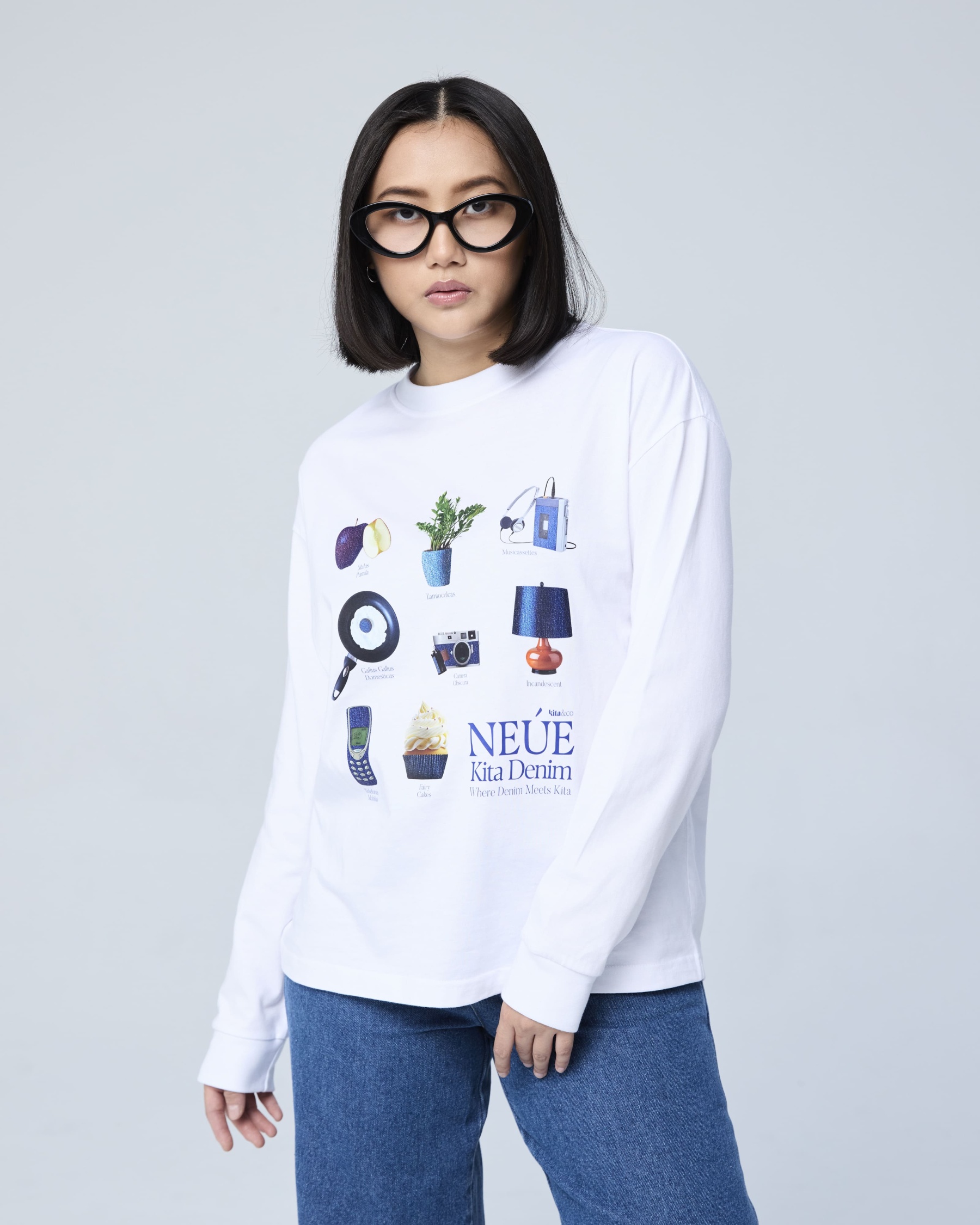 White Kita Denim Graphic Jumper