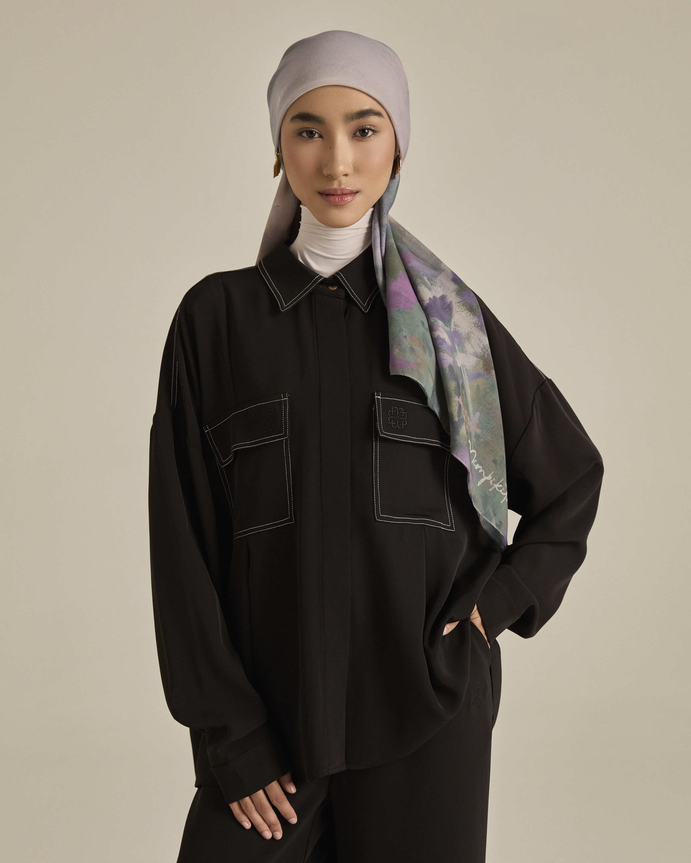 Nadya Black Monogram Loose Shirt