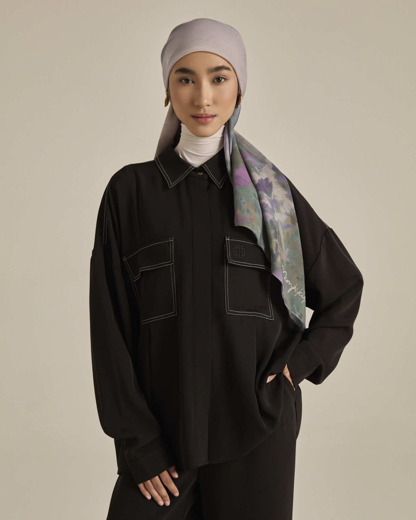 Nadya Black Monogram Loose Shirt