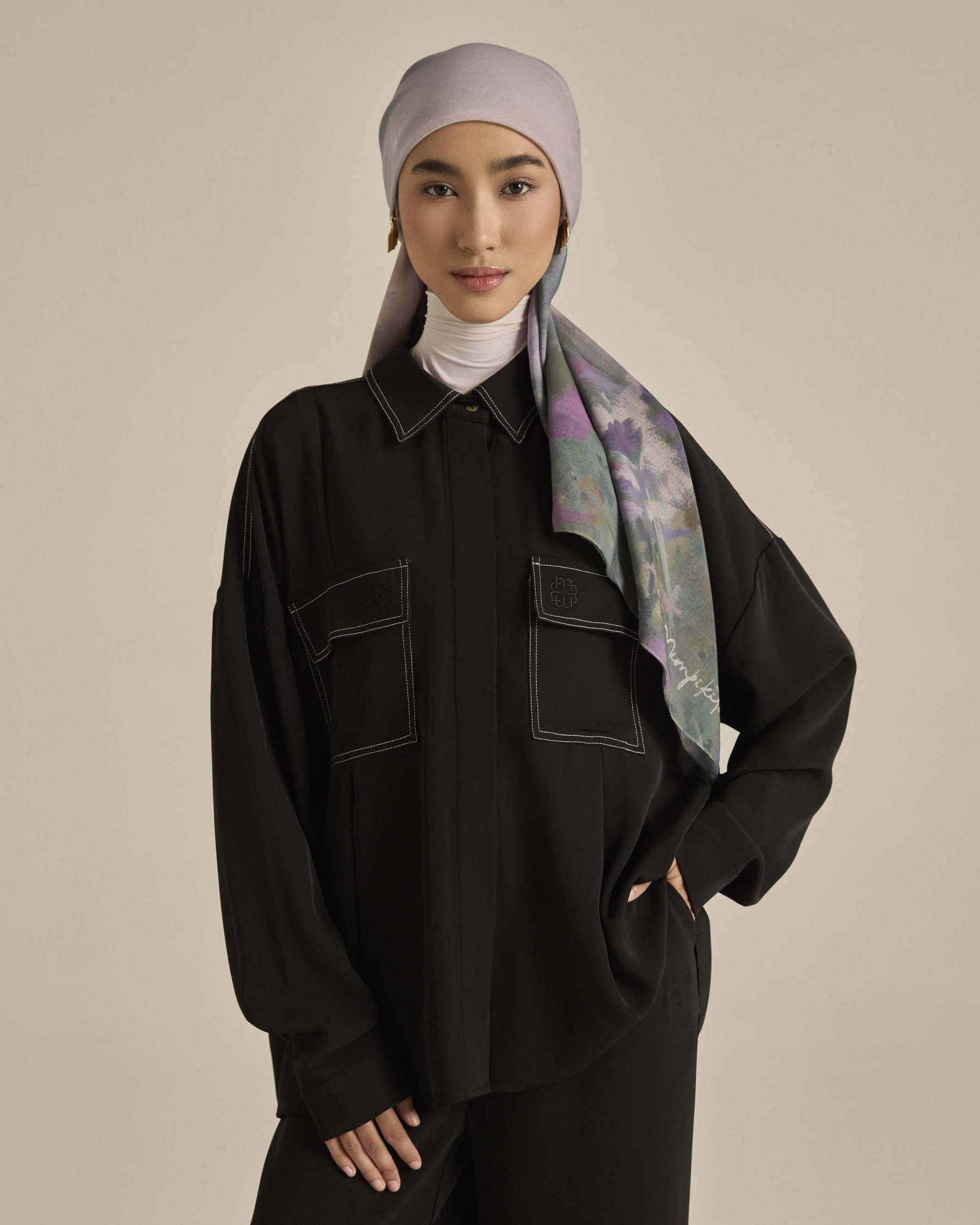 Nadya Black Monogram Loose Shirt