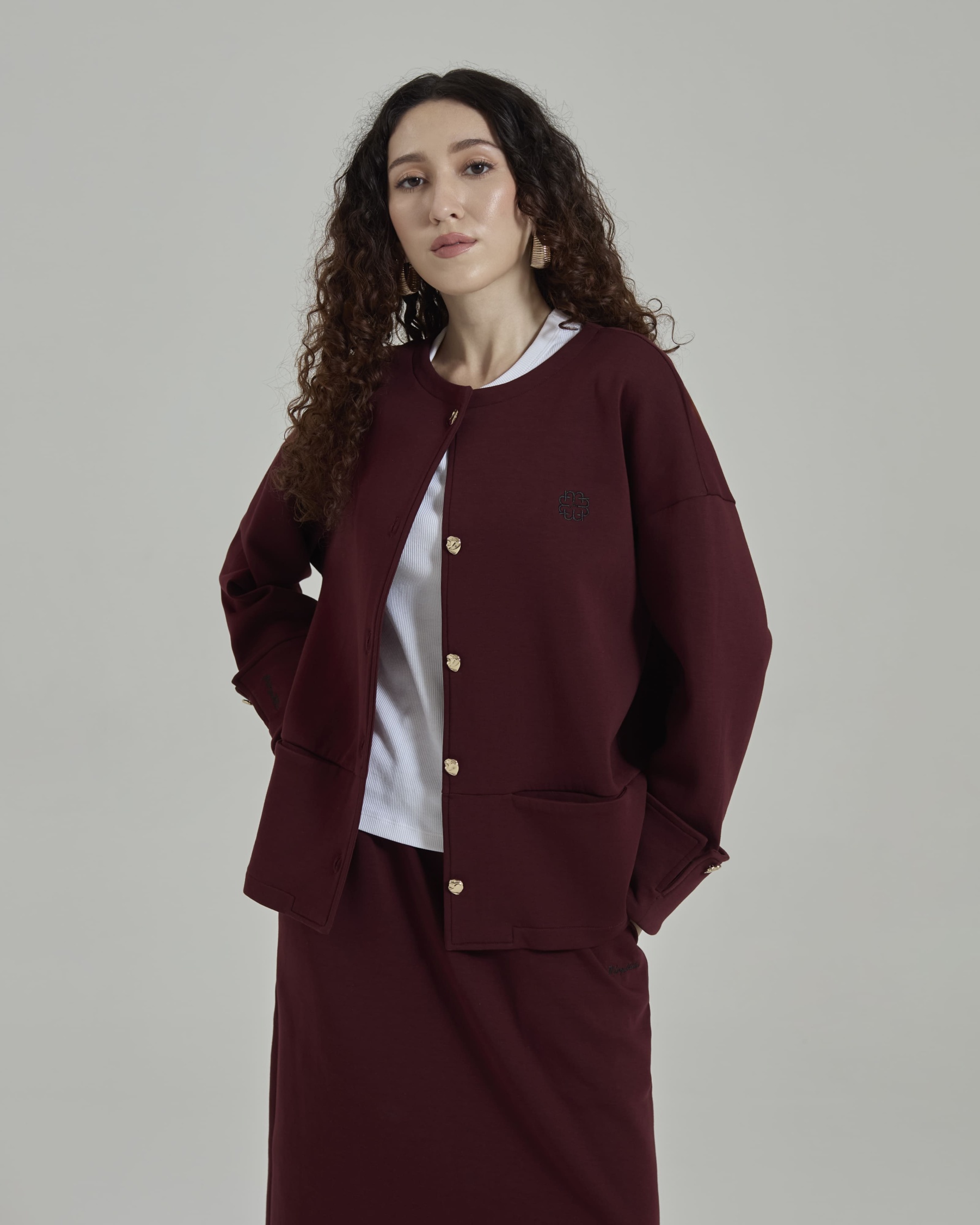 Donna Maroon Monogram Structured Jacket