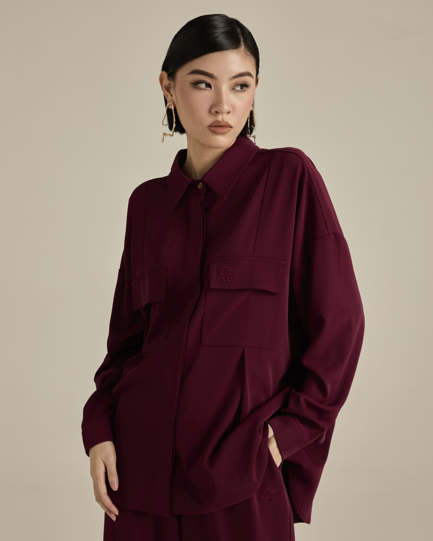 Nadya Plum Monogram Loose Shirt