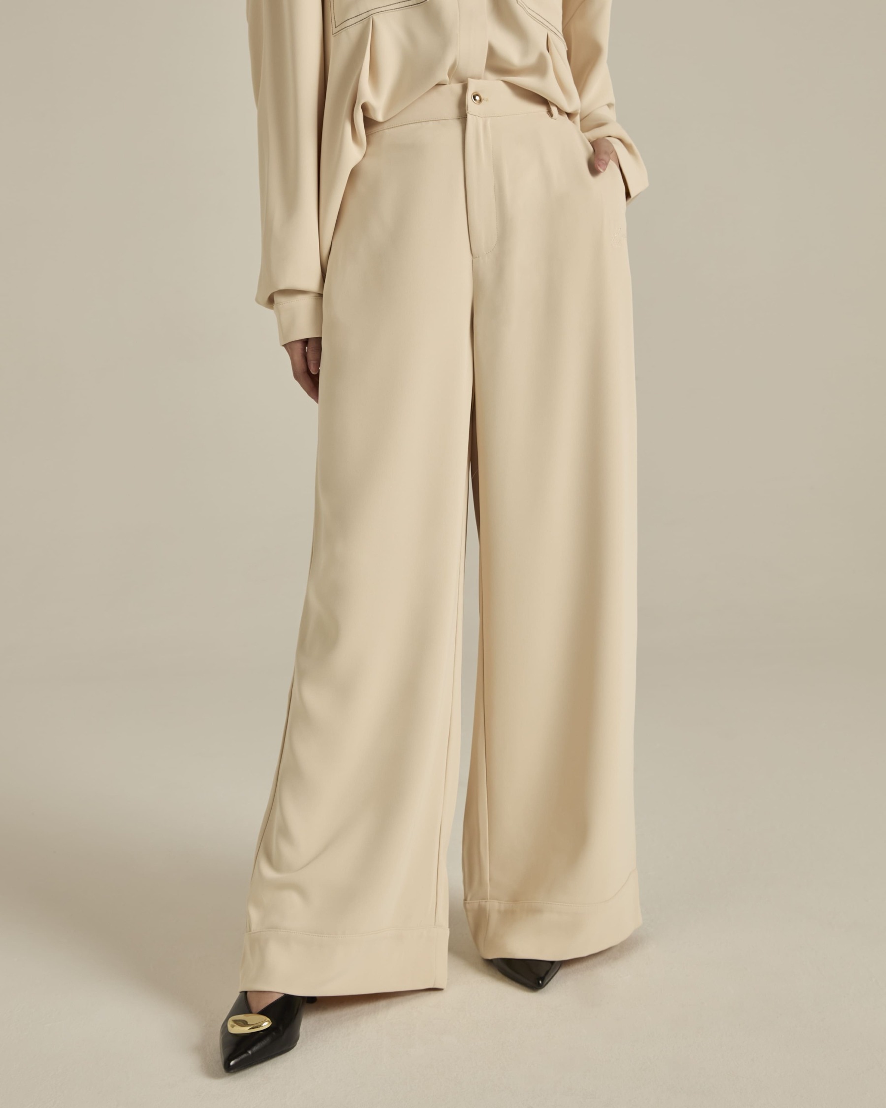 Nadya Soft Beige Monogram Loose Pants