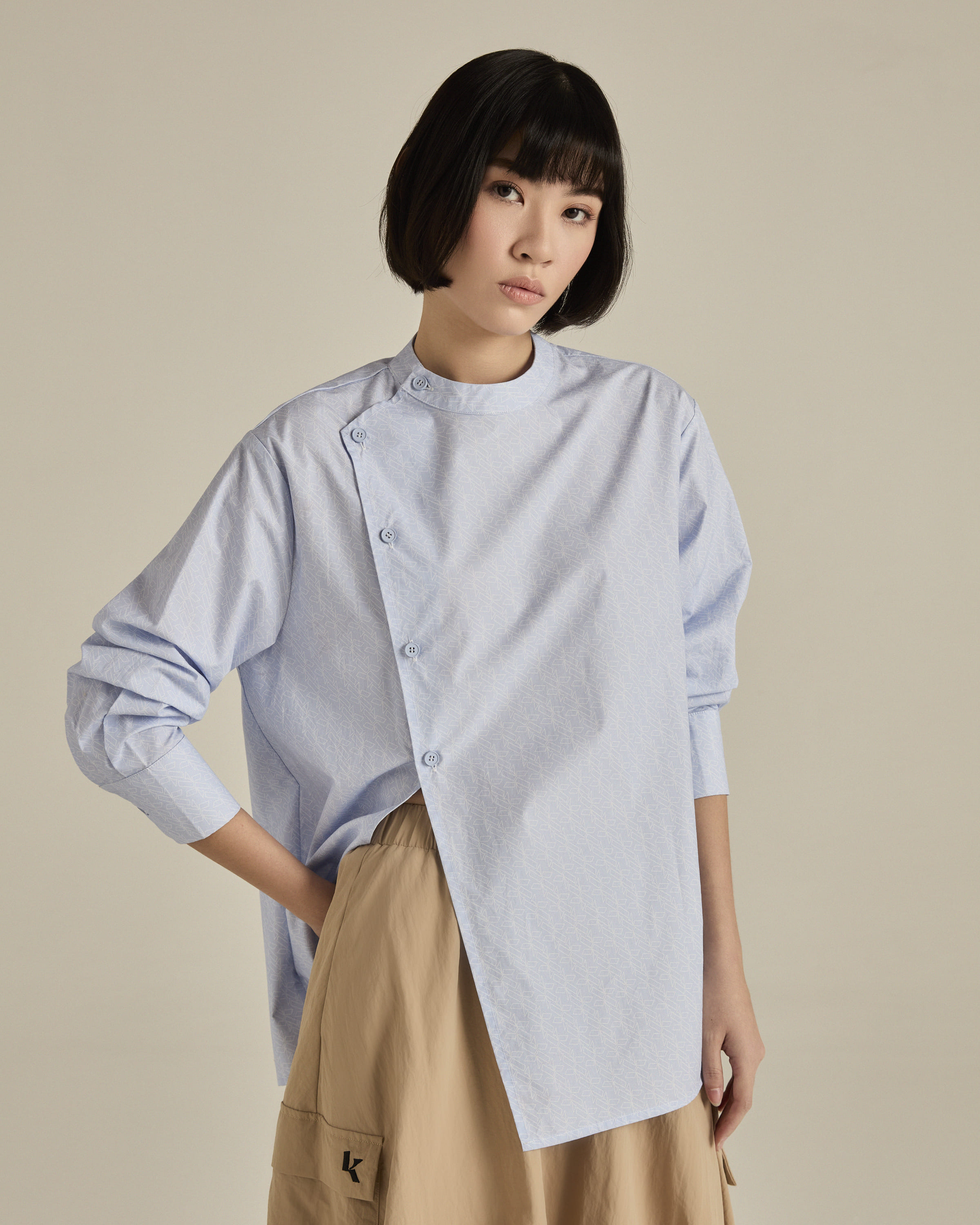 Light Blue Asymmetric Printed Shirt