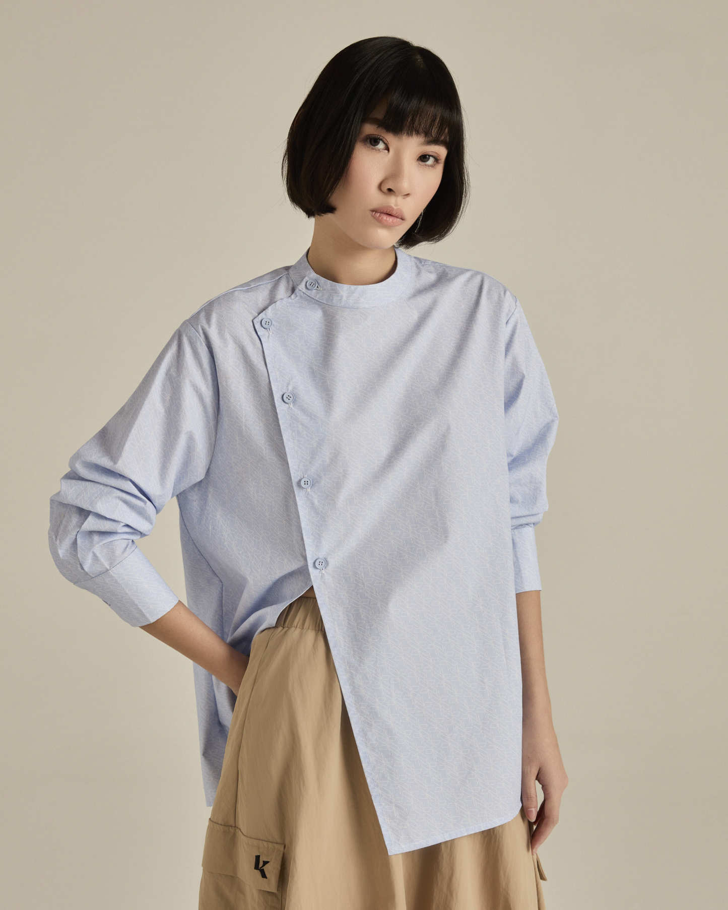 Light Blue Asymmetric Printed Shirt