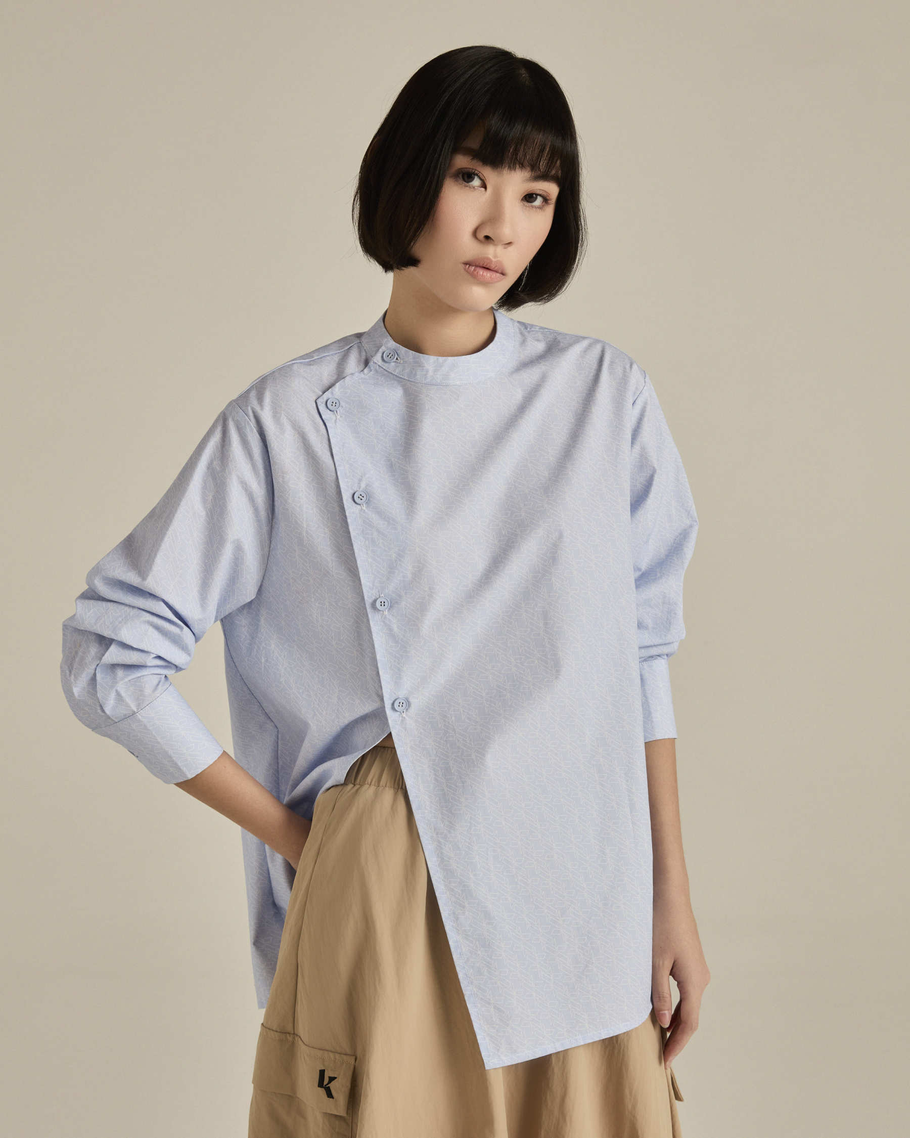 Light Blue Asymmetric Printed Shirt