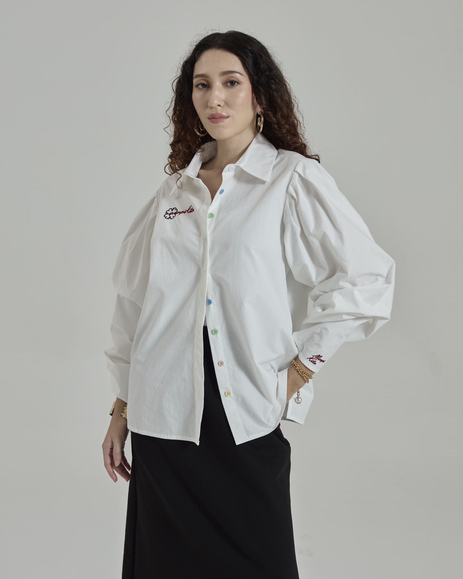 Emily Off White Solid Puff Sleeves Shirt