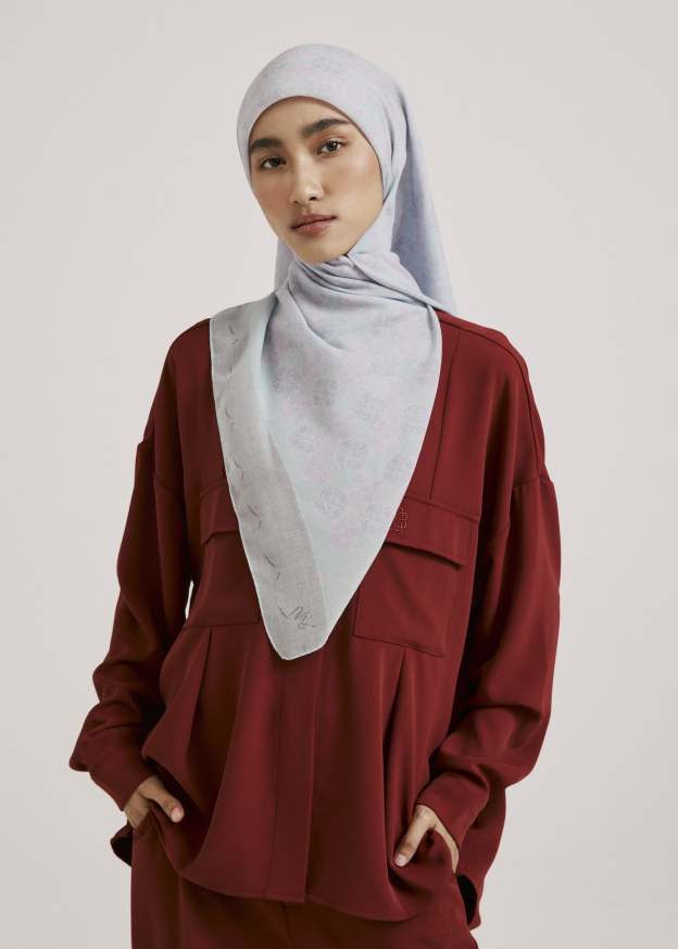 Ruya Pale Turquoise Monogram Square Voile Scarf