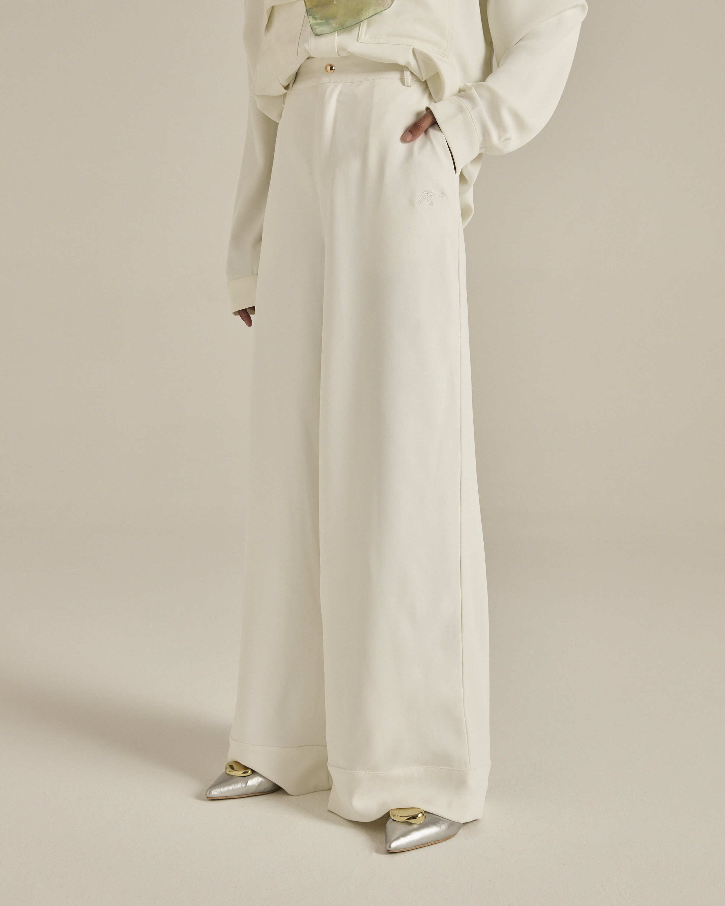 Nadya White Monogram Loose Pants