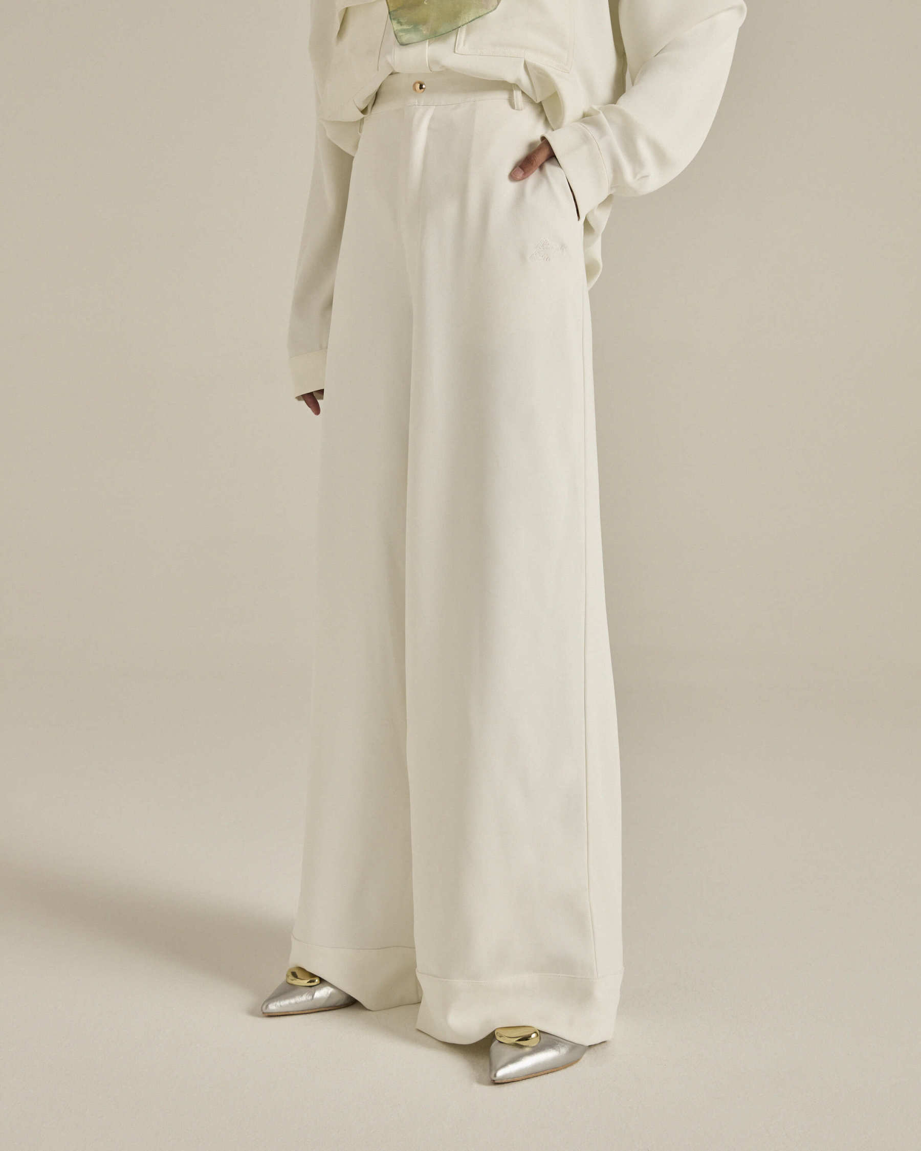 Nadya White Monogram Loose Pants