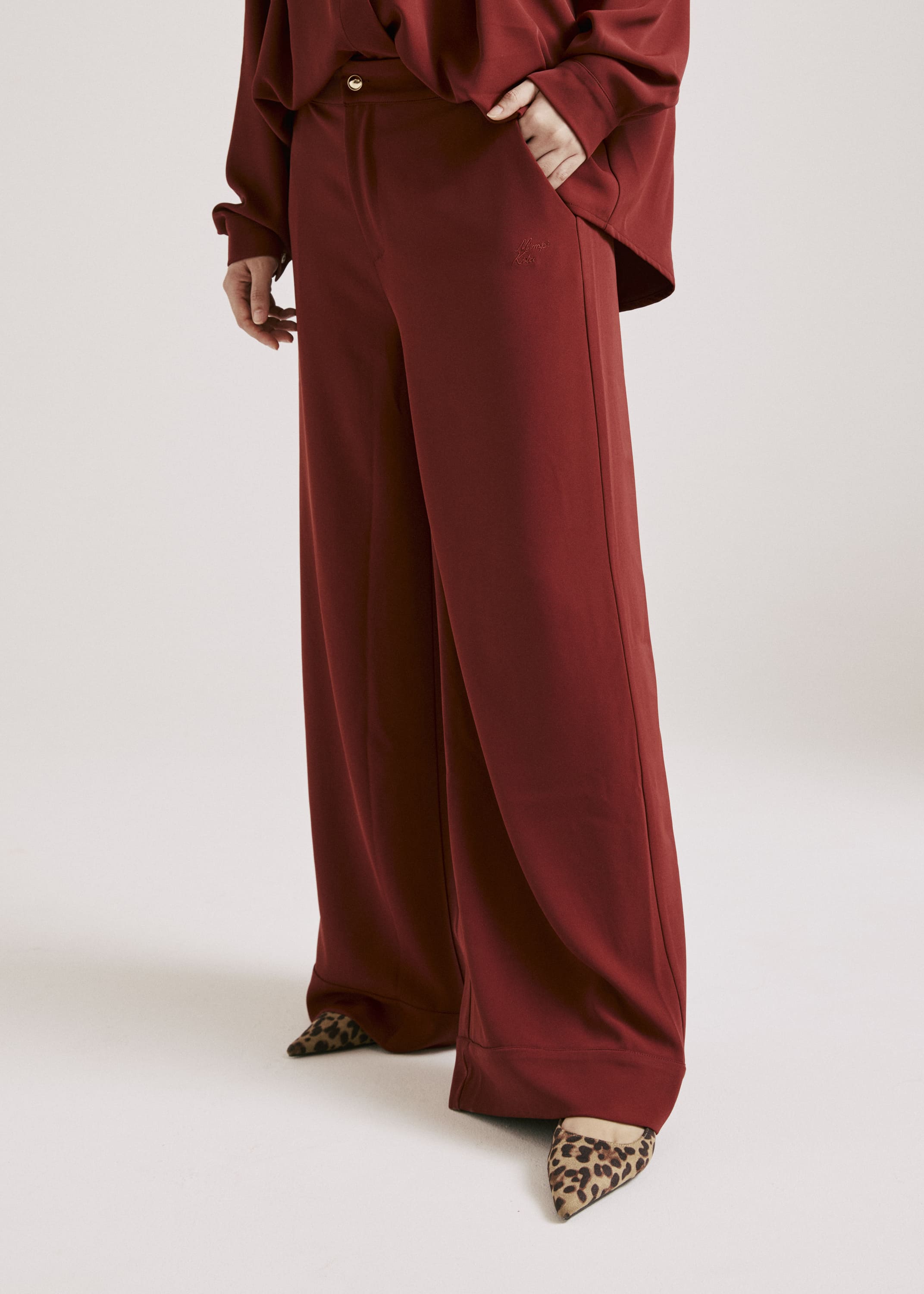 Nadya Burnt Maroon Monogram Loose Pants