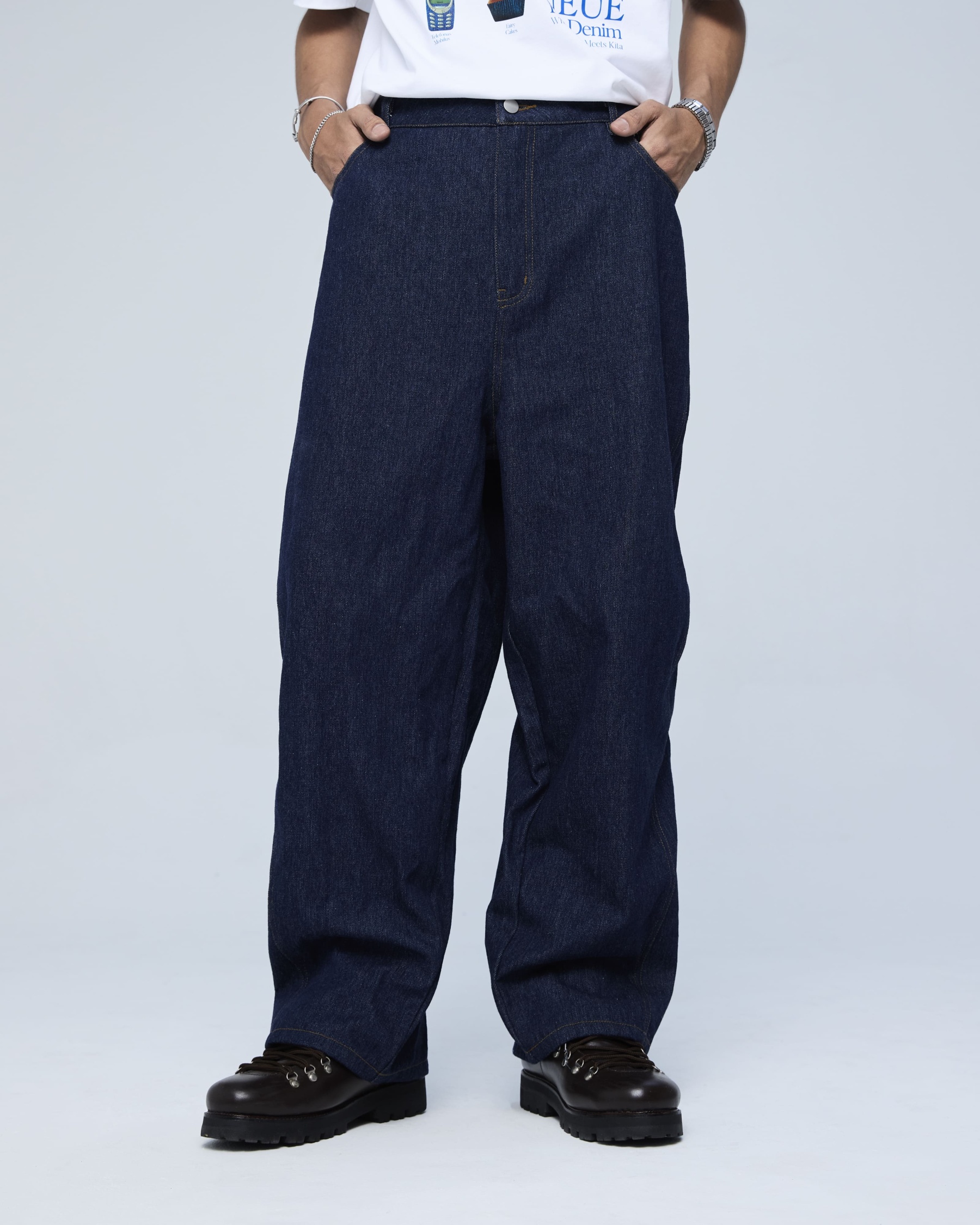 Dark Blue Stamp Denim Baggy Jeans