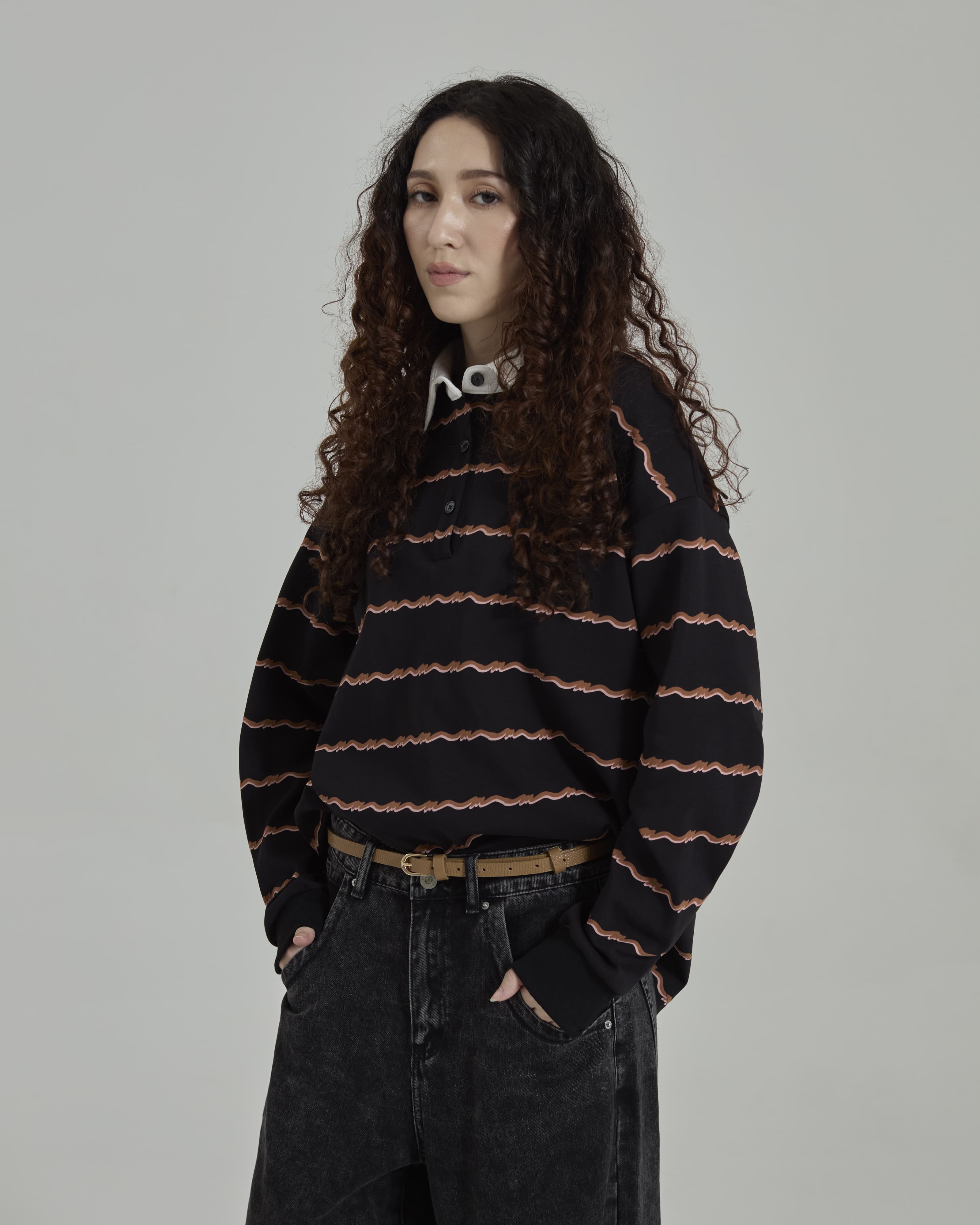 Josie Black Collared Striped Top