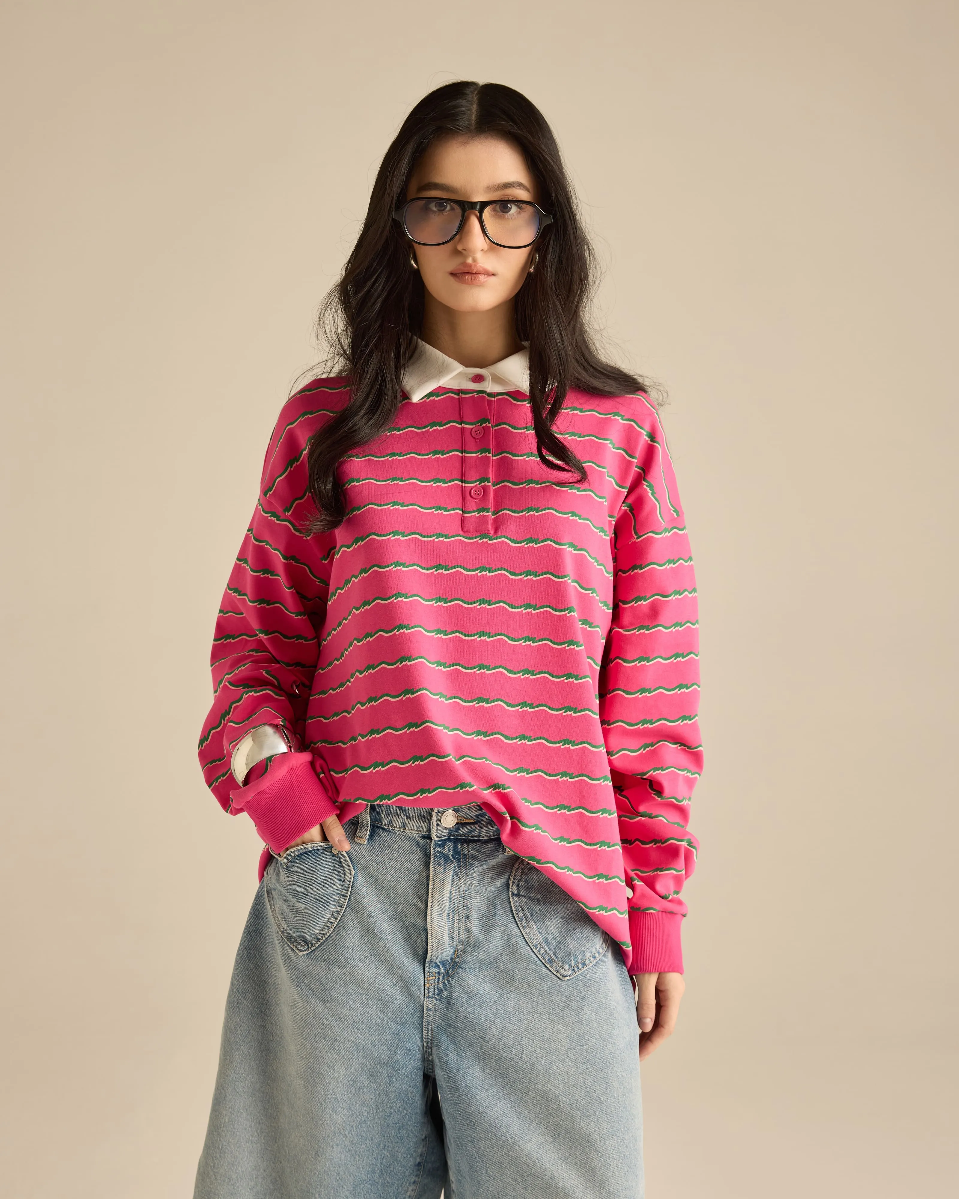 Josie Fuchsia Collared Striped Top