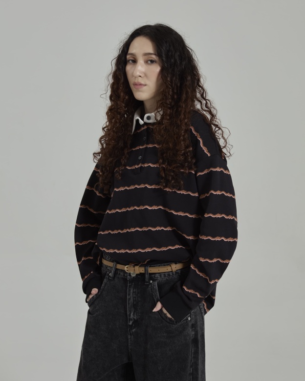 Josie Black Collared Striped Top