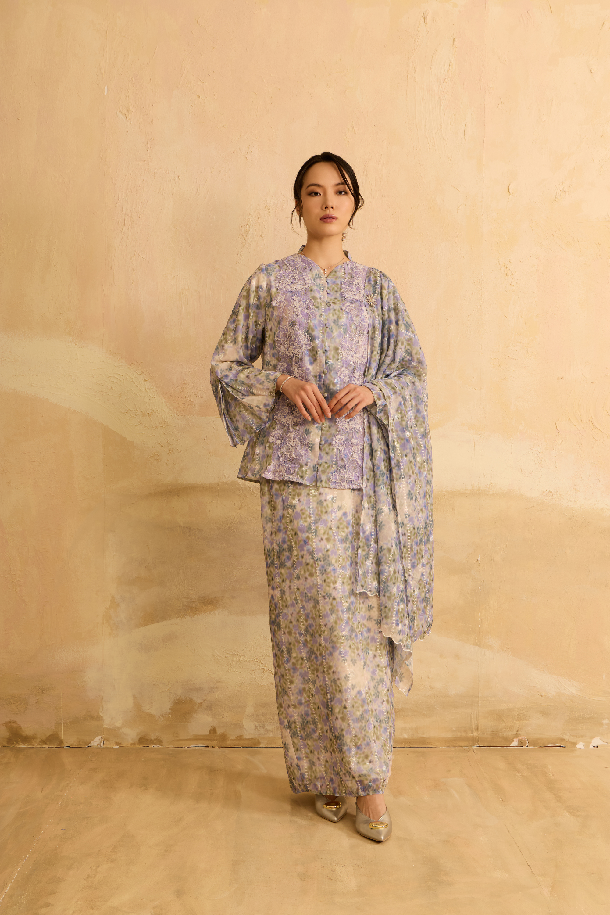 Inara Purple Flora Lace Kurung Set