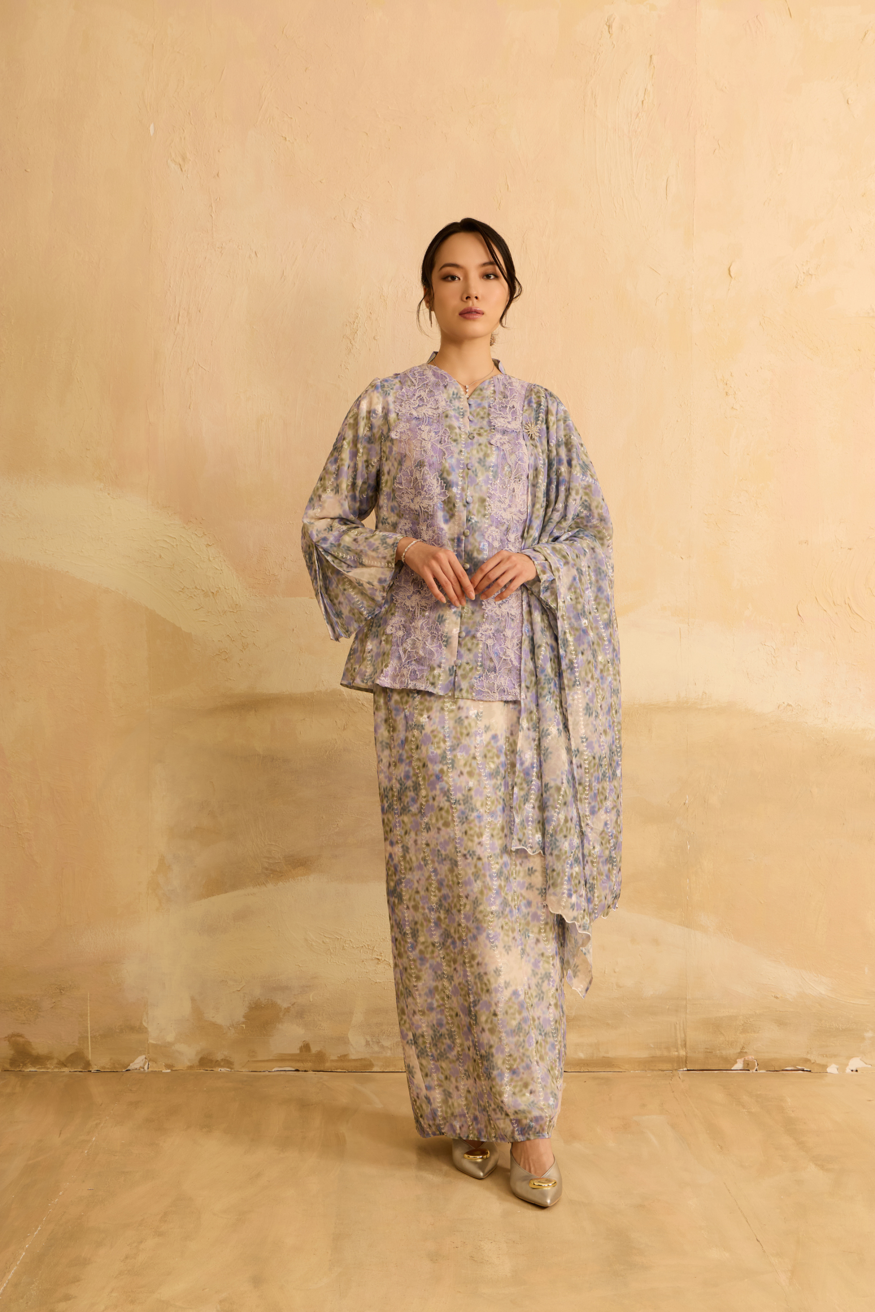 Inara Purple Flora Lace Kurung Set