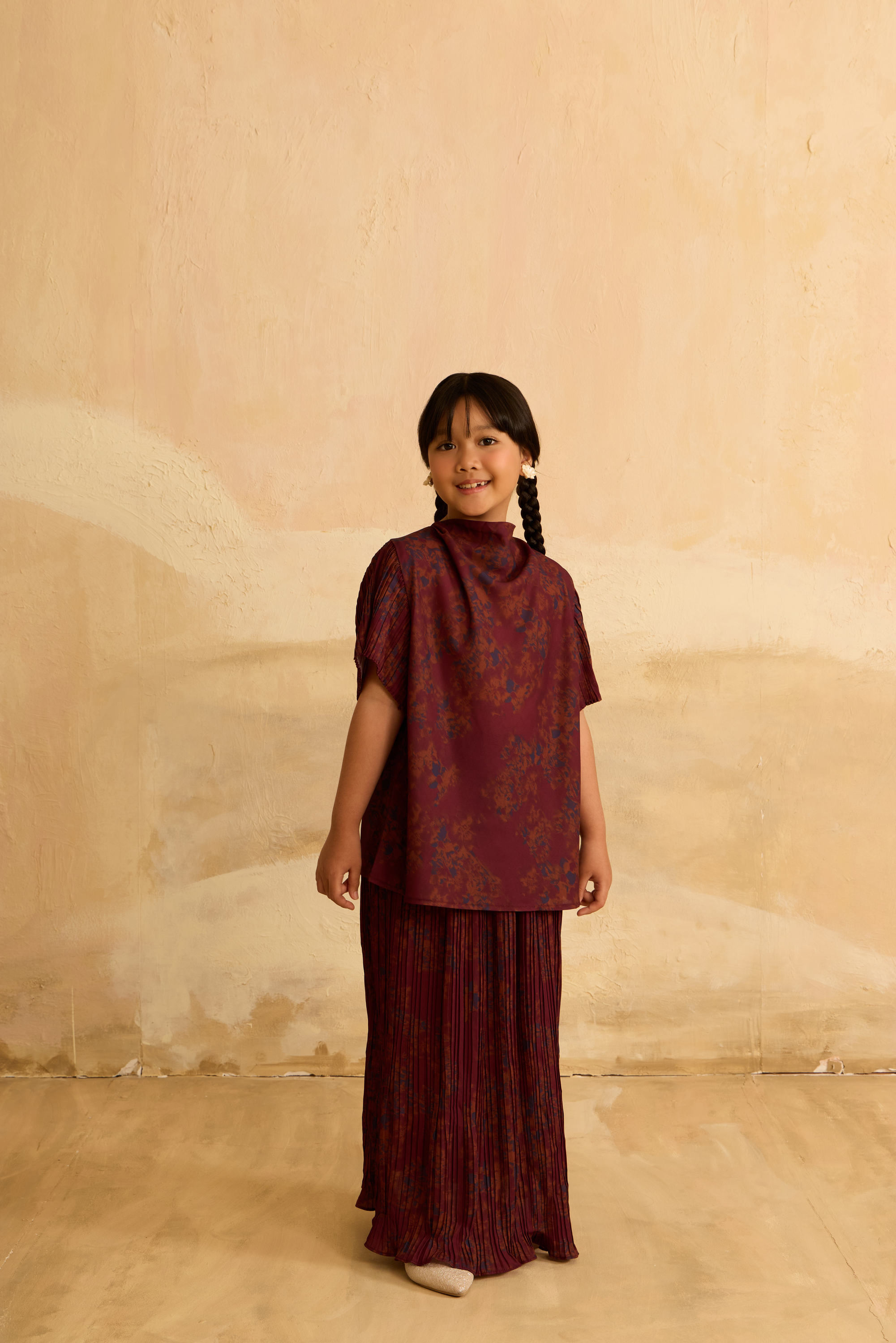 Mini Juwita Dark Maroon Draped Kurung