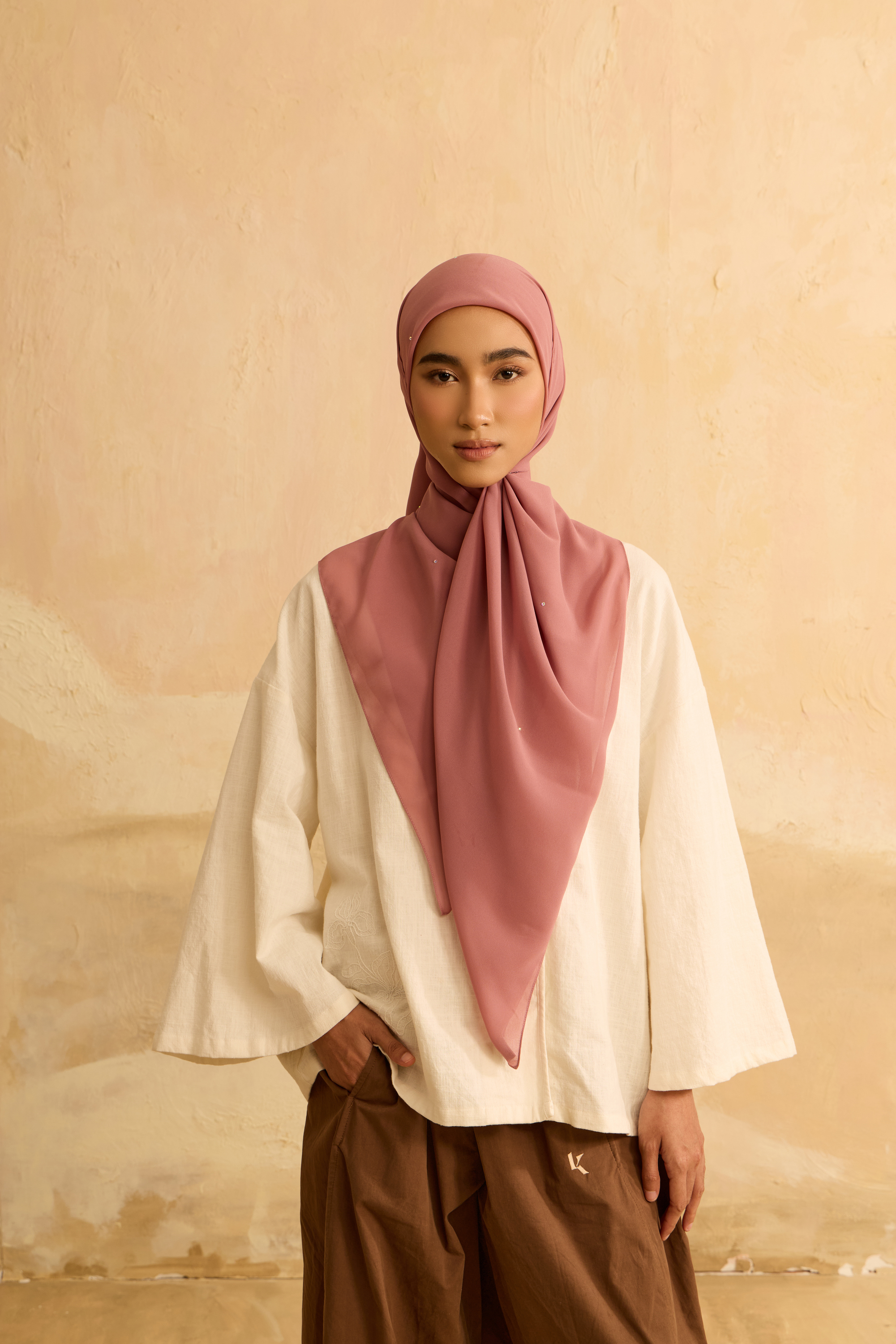 Mimpikita X Elfira Loy Alena Deep Blush Rhinestone Square Chiffon Scarf