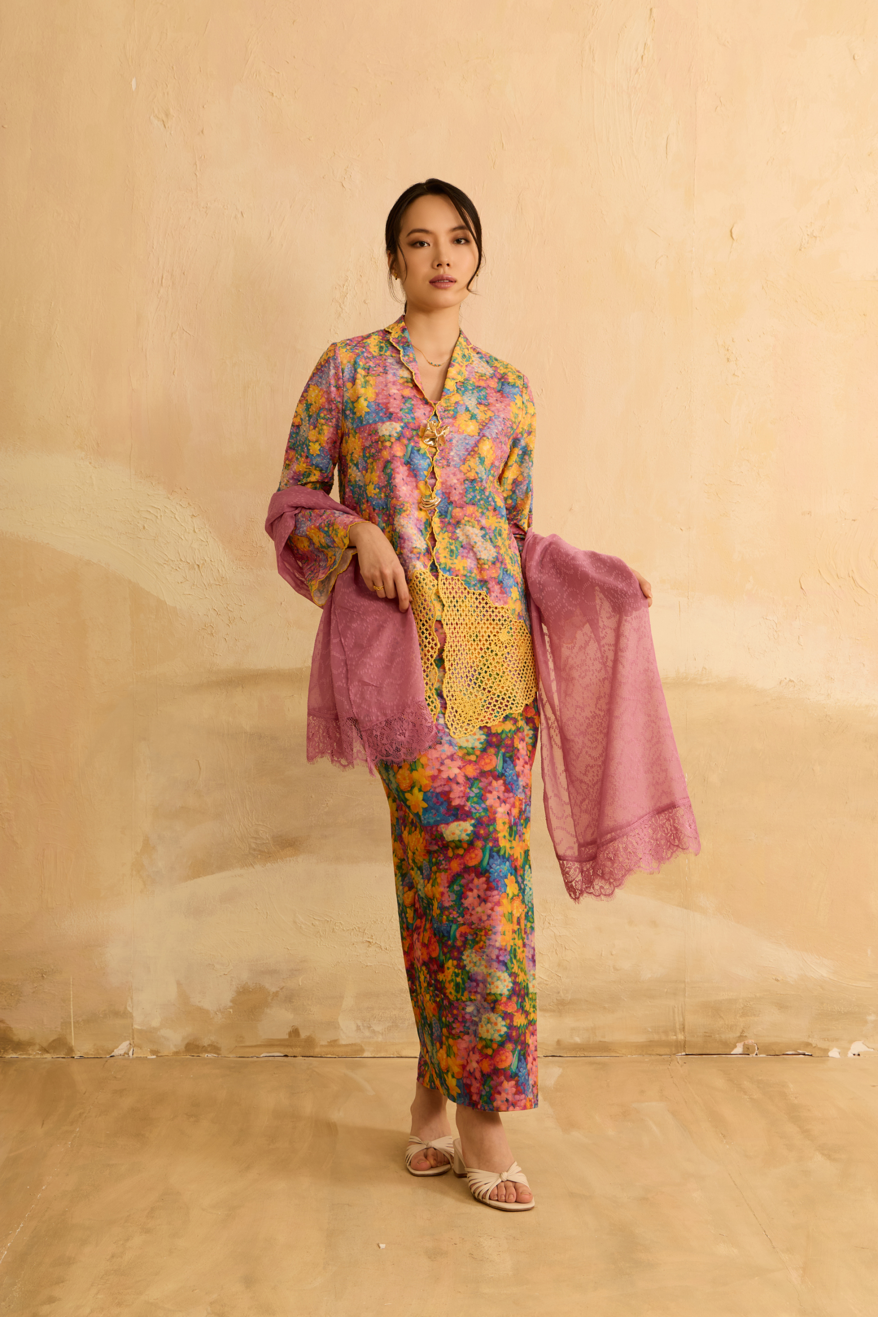 Julia Yellow Floral Lace Kebaya Set