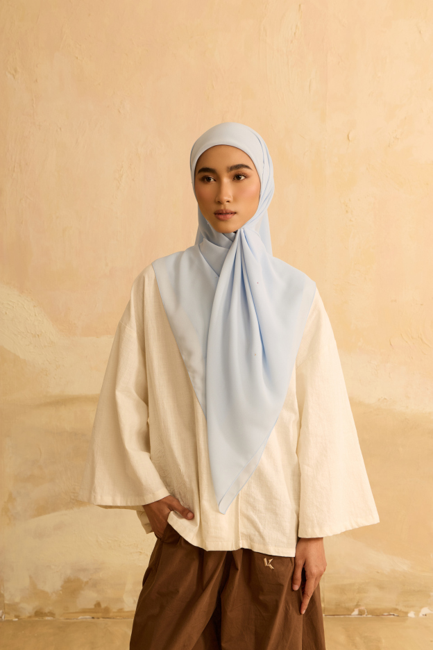 Mimpikita X Elfira Loy Alena Baby Blue Rhinestone Square Chiffon Scarf