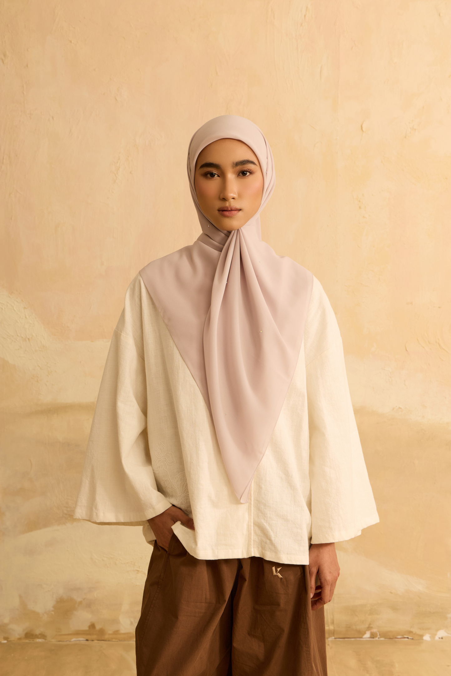 Mimpikita X Elfira Loy Alena Stone Grey Rhinestone Square Chiffon Scarf