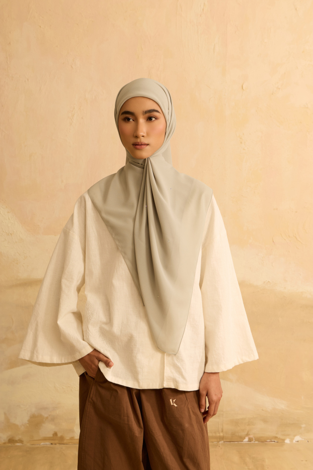 Mimpikita X Elfira Loy Alena Sage Green Rhinestone Square Chiffon Scarf