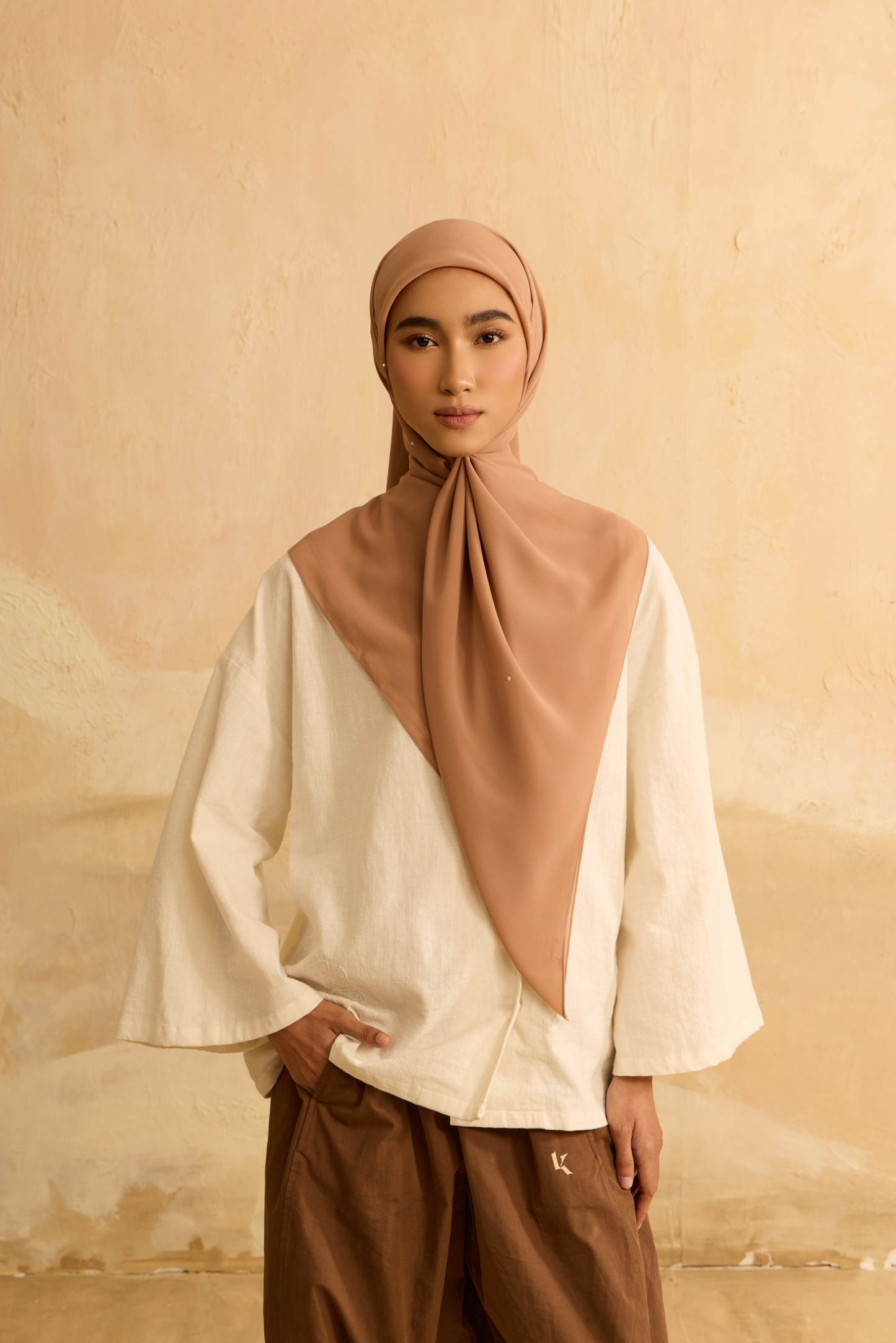 Mimpikita X Elfira Loy Alena Almond Rhinestone Square Chiffon Scarf