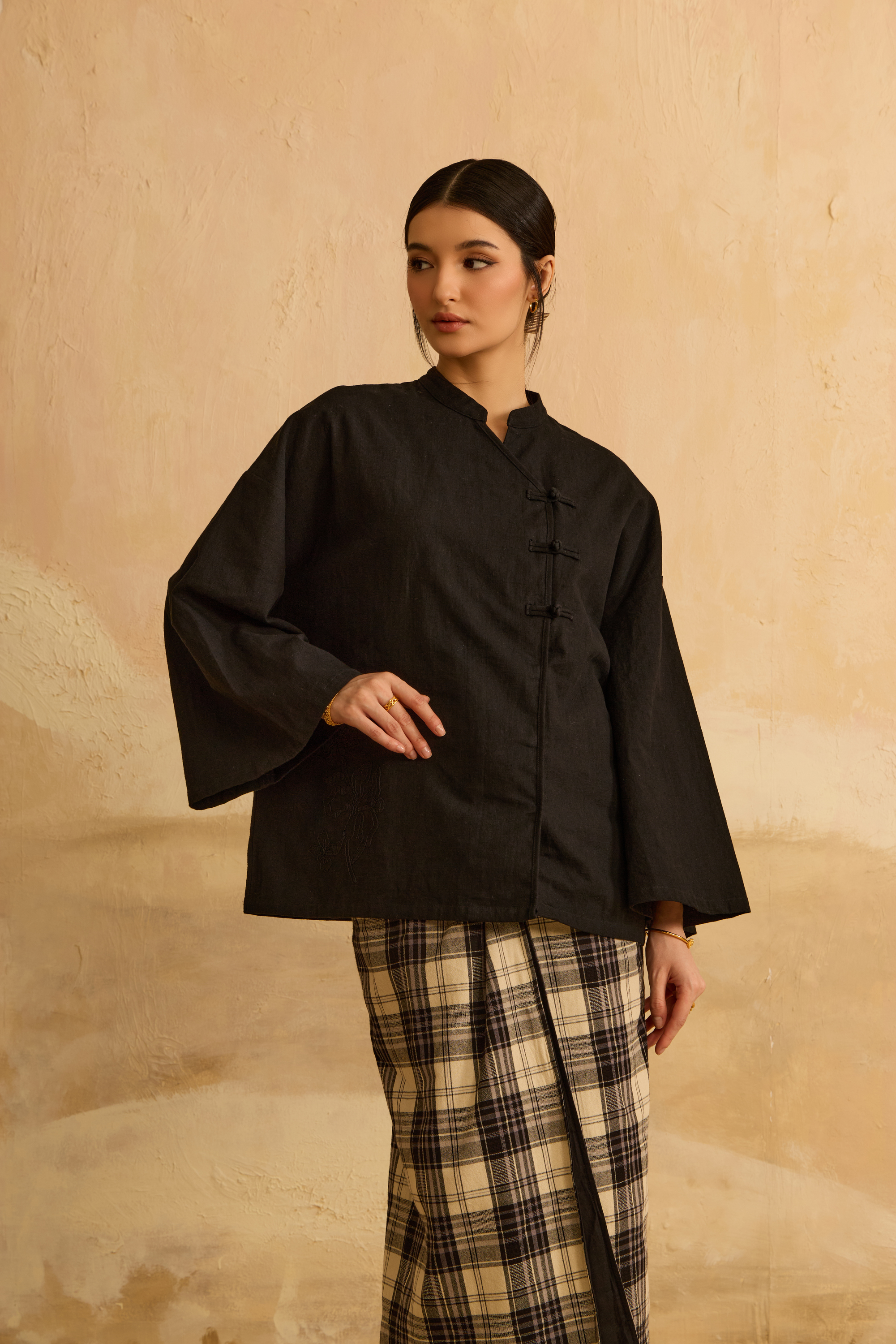 Nadra Black Embroidered Boxy Top