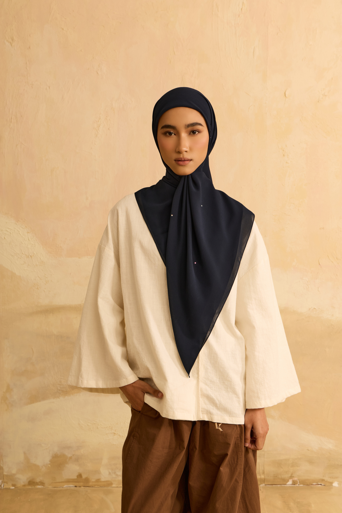 Mimpikita X Elfira Loy Alena Navy Blue Rhinestone Square Chiffon Scarf