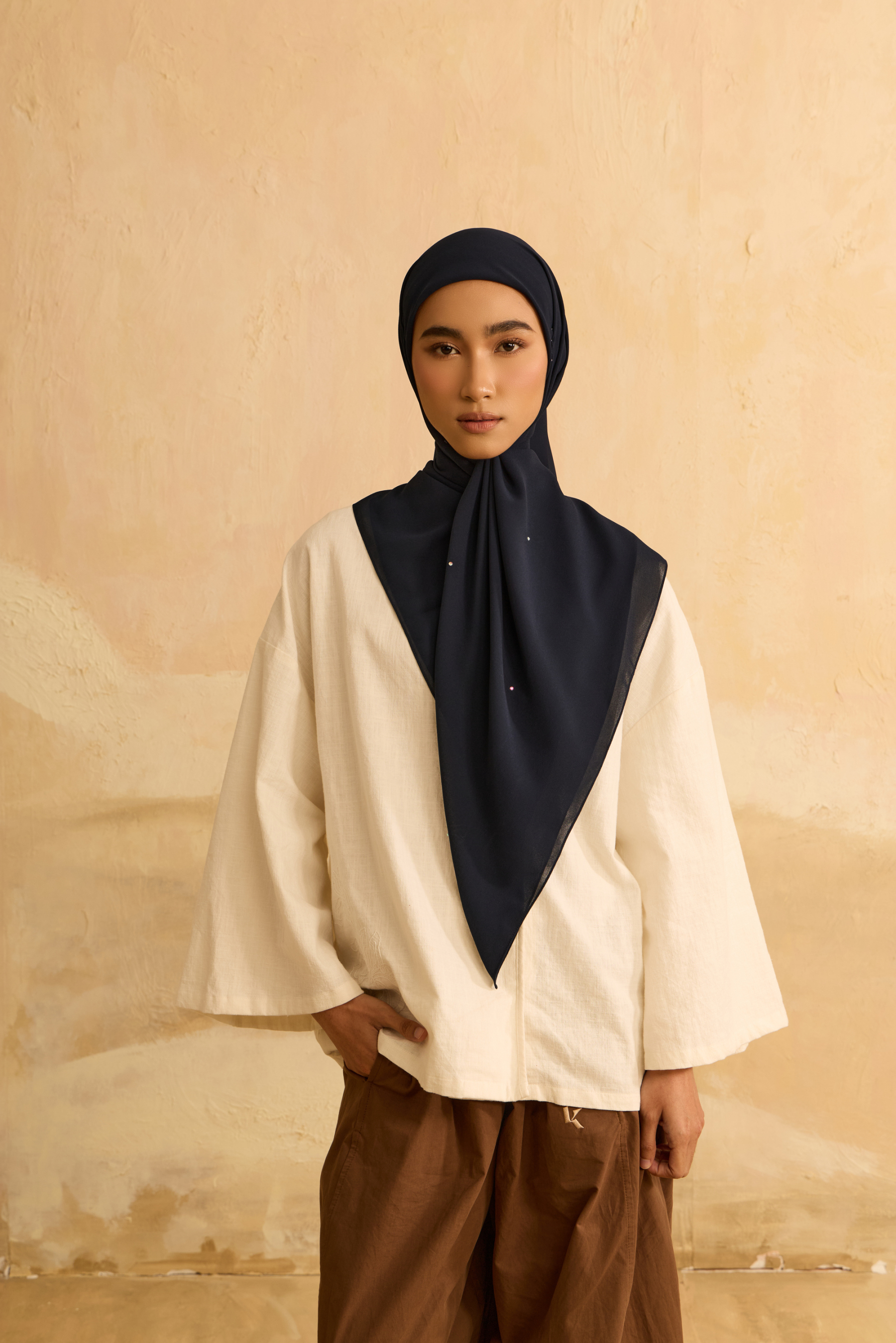 Mimpikita X Elfira Loy Alena Navy Blue Rhinestone Square Chiffon Scarf