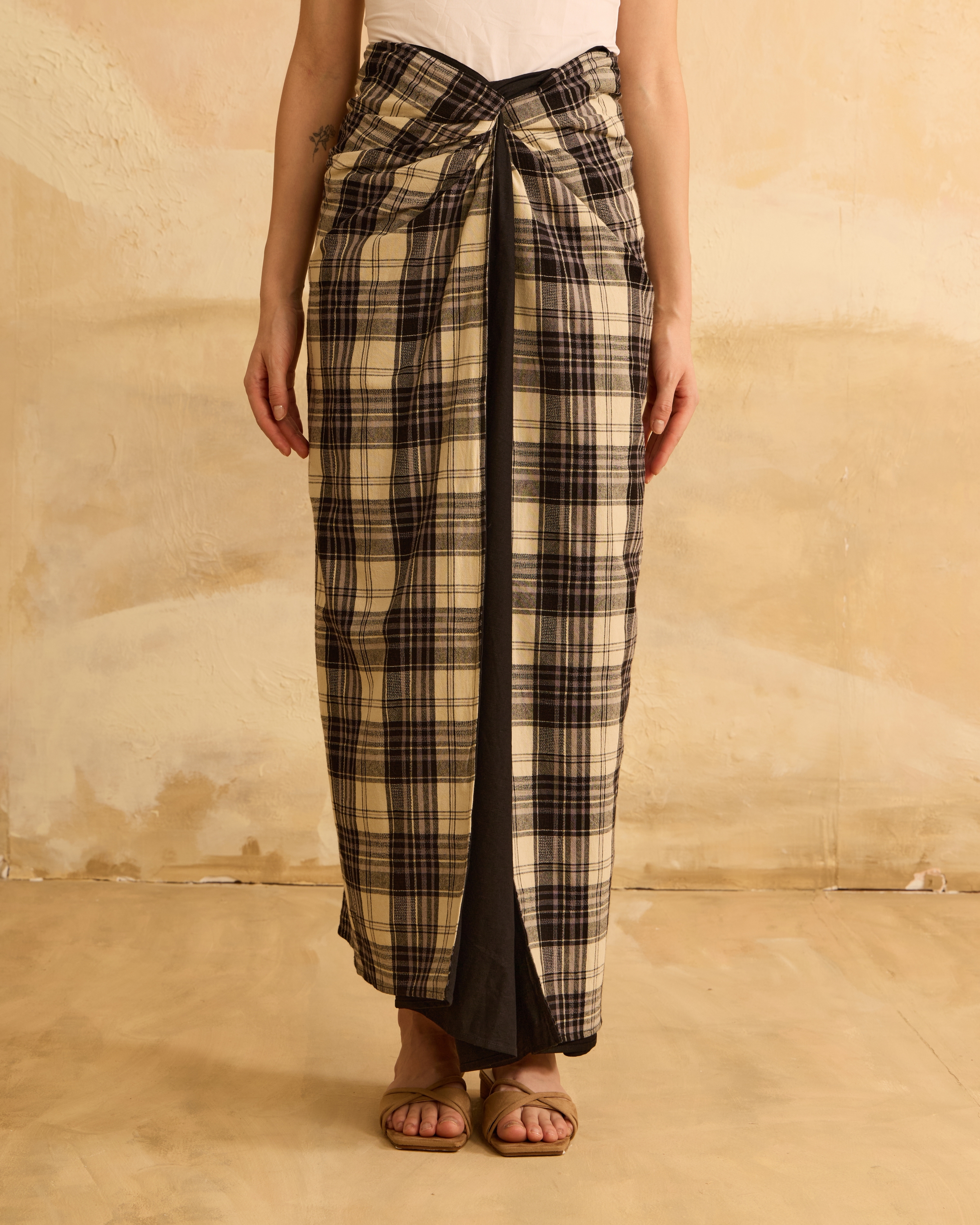 Timur Black Plaid Instant Pareo Skirt
