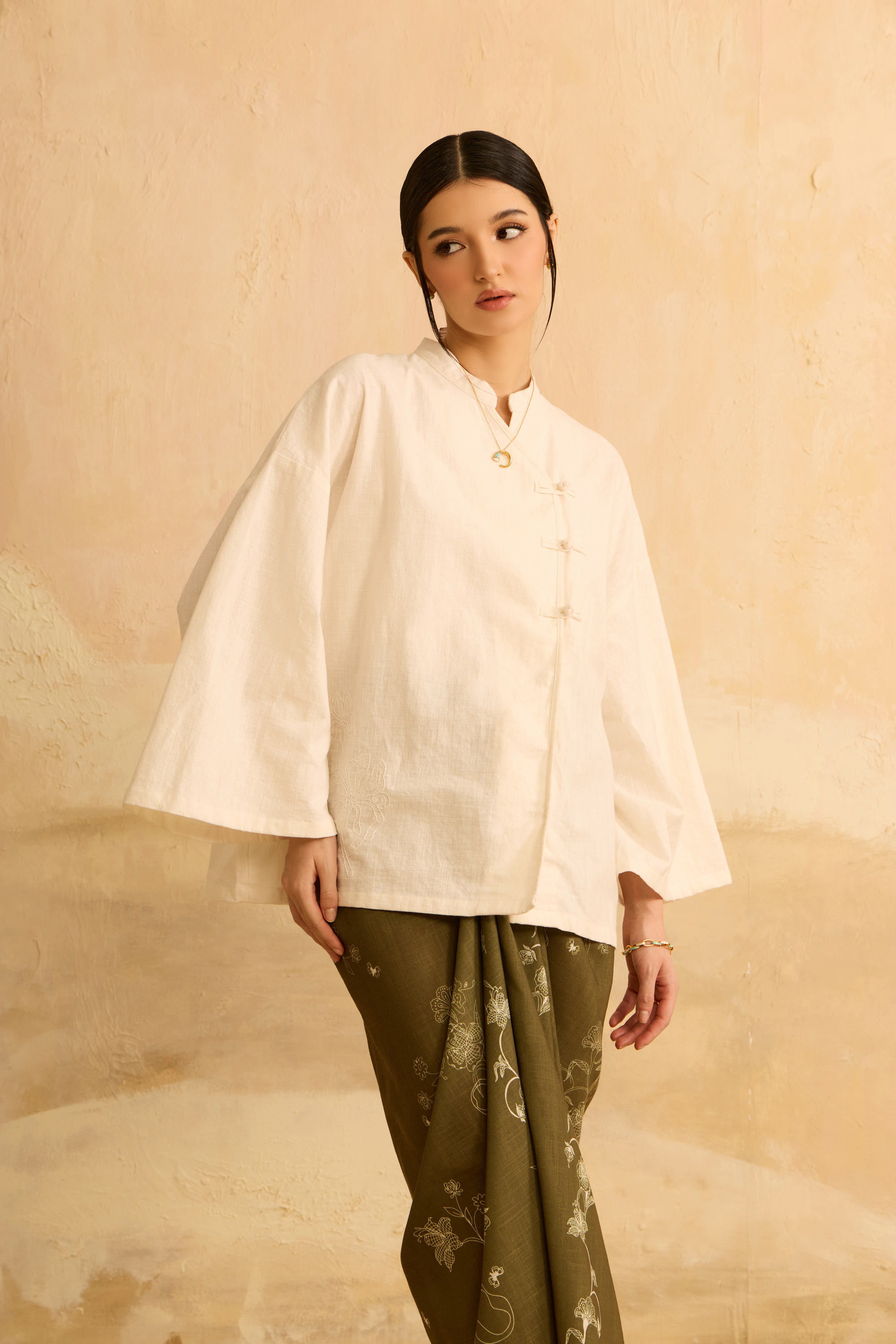 Nadra Off White Embroidered Boxy Top